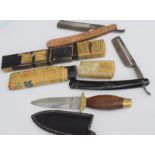 Sheath Knife And Two Cut Throat Razors