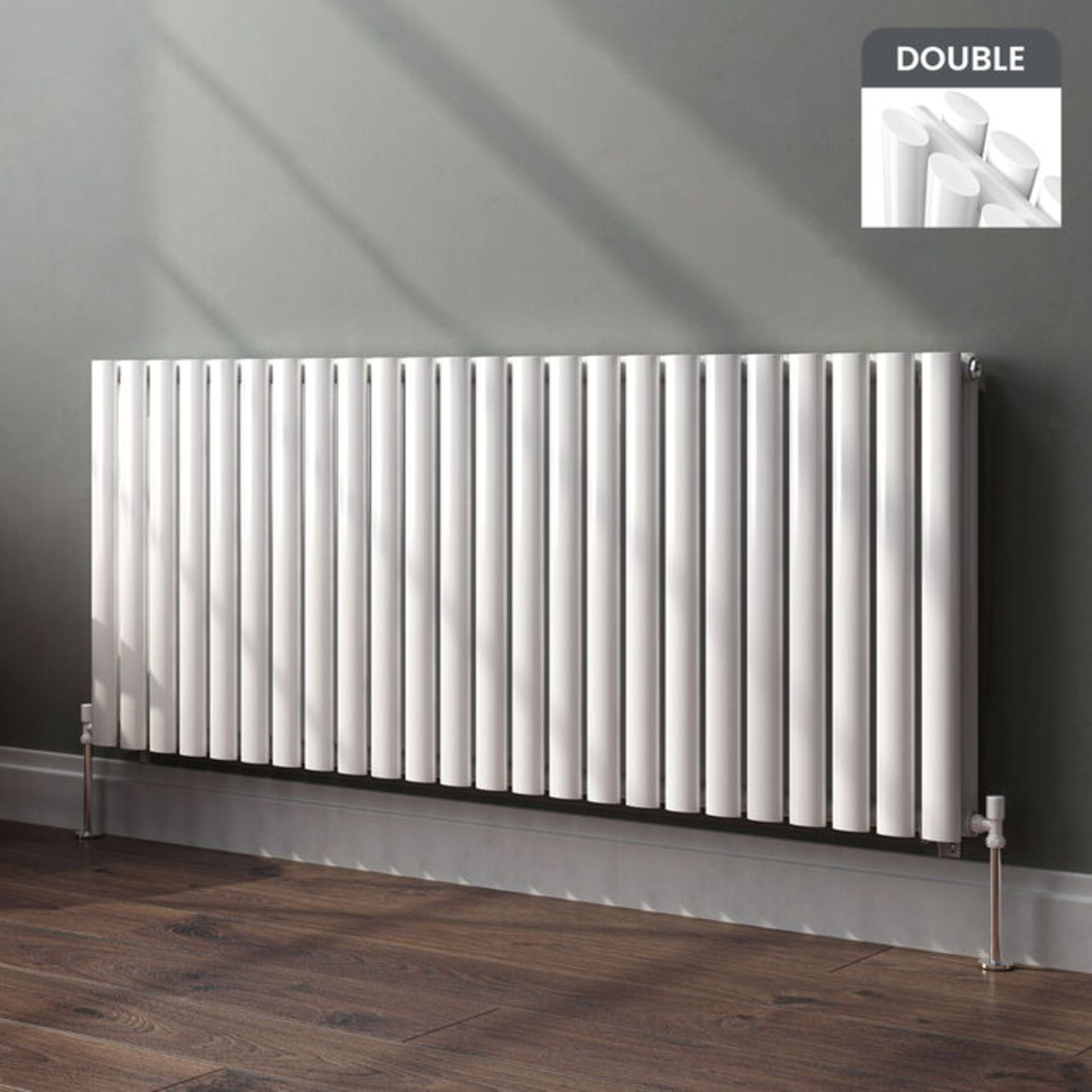 (PM55) 600x1440mm Gloss White Double Panel Oval Tube Horizontal Radiator. RRP £564.99. Made fr... - Image 2 of 3