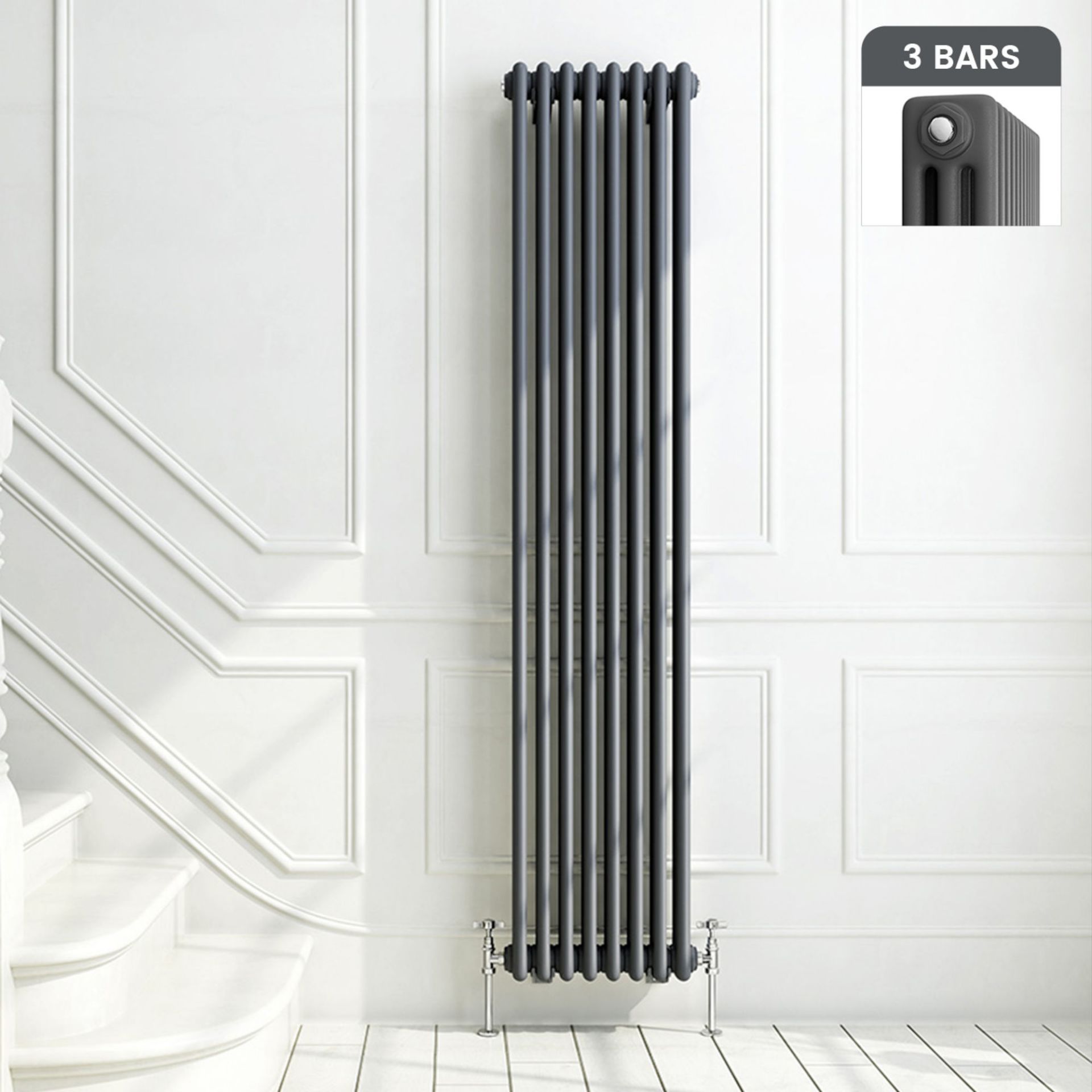 (JF112) 1800x380mm Anthracite Triple Panel Vertical Colosseum Traditional Radiator. RRP £470.9...