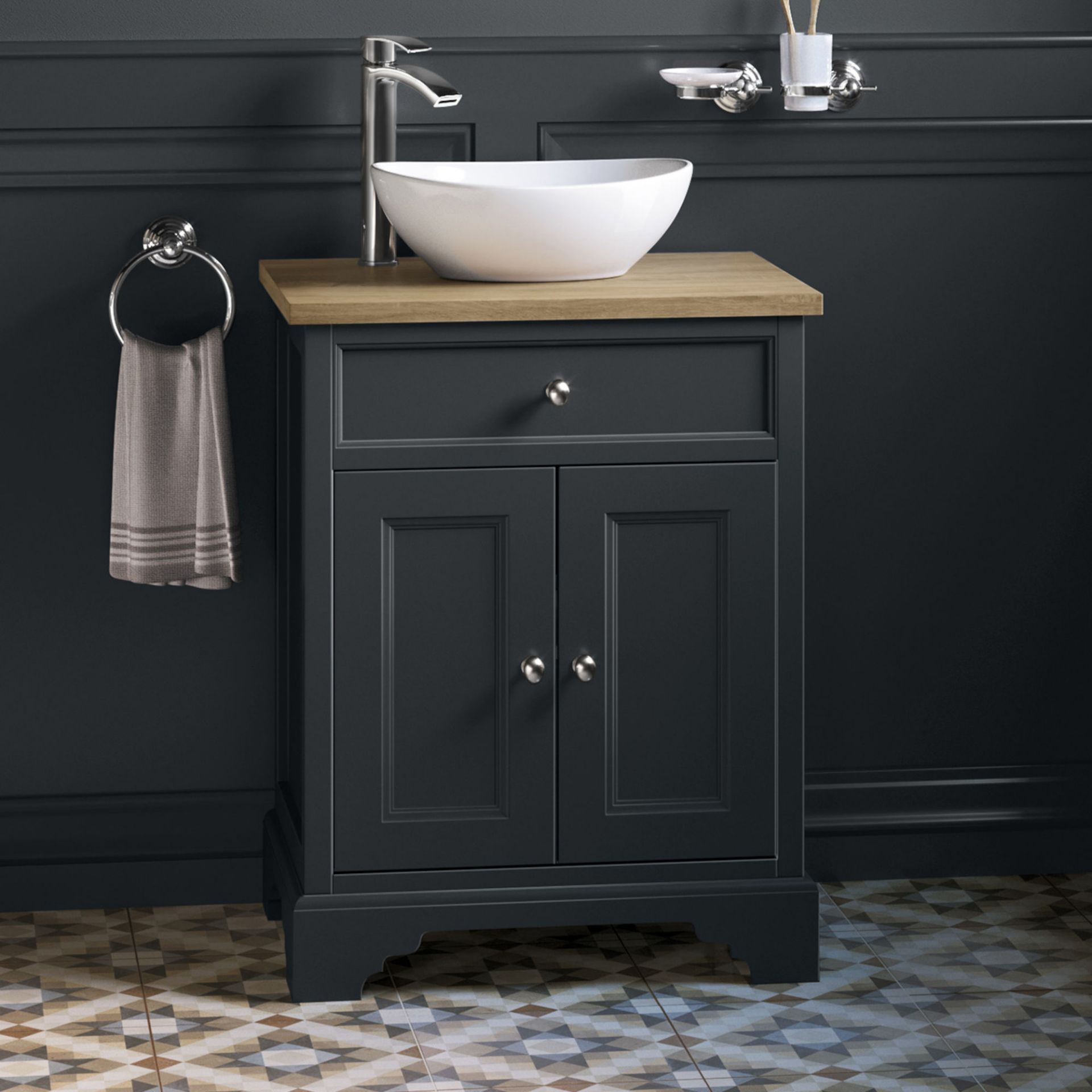 (PM12) 600mm Loxley Charcoal Countertop Unit & Camila Sink - Floor Standing. RRP £799.99. Come...