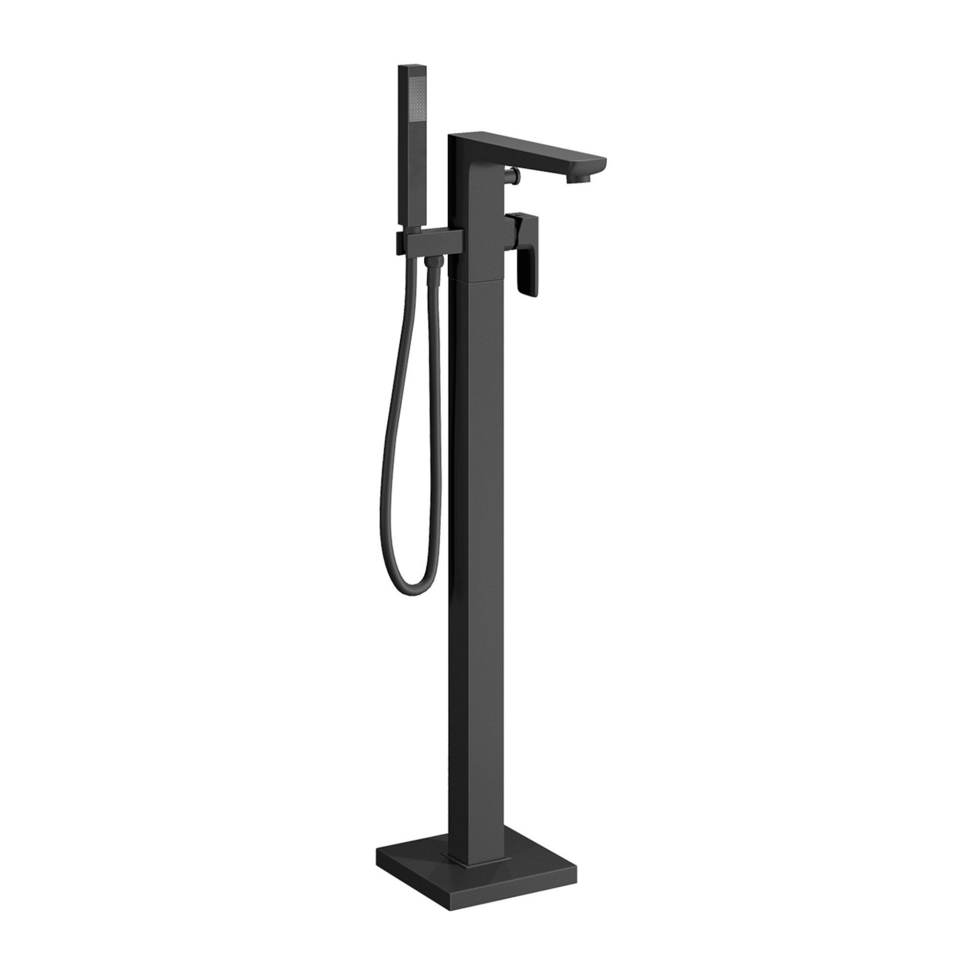 (PM6) Cube Matte Black Freestanding Bath Tap & Handheld. Contemporary matte finish PVC hose, o... - Image 2 of 4