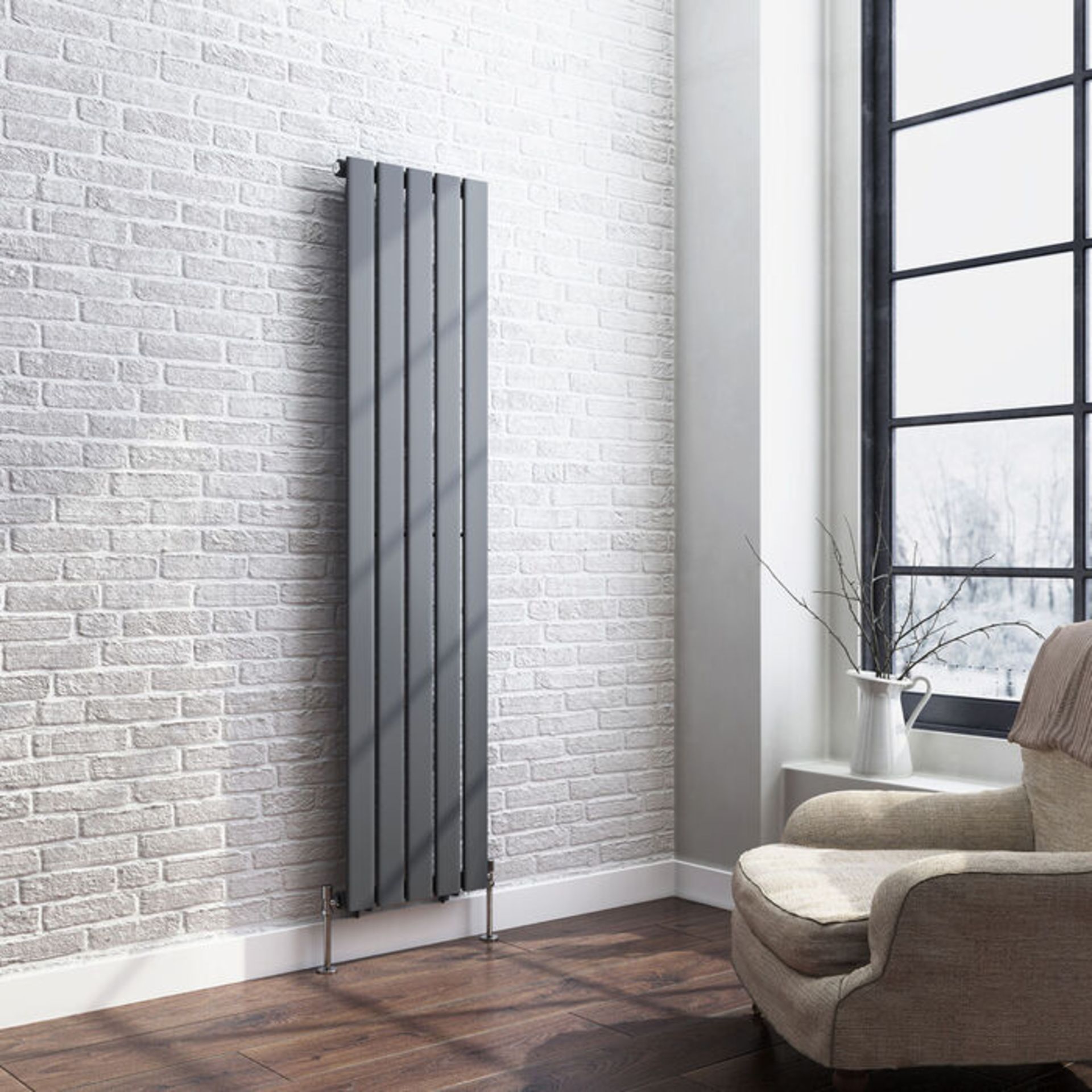 (PM51) 1600x376mm Anthracite Single Flat Panel Vertical Radiator. RRP £229.99. Ultra-modern in... - Image 2 of 2