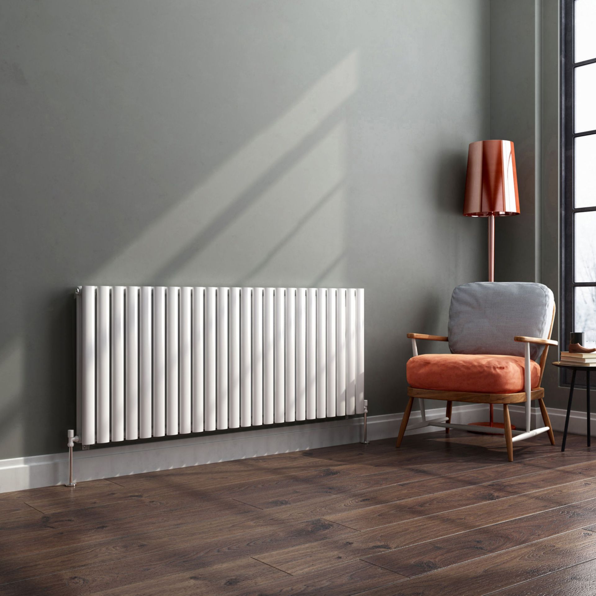 (PM55) 600x1440mm Gloss White Double Panel Oval Tube Horizontal Radiator. RRP £564.99. Made fr...