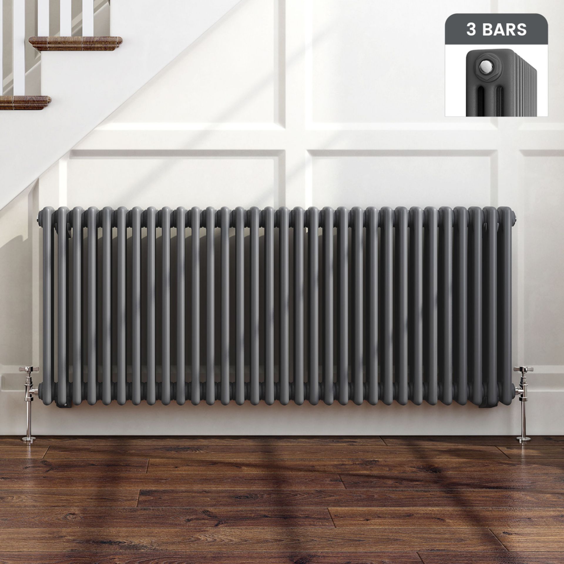 (PM56) 600x1444mm Anthracite Triple Panel Horizontal Colosseum Traditional Radiator. RRP £549....