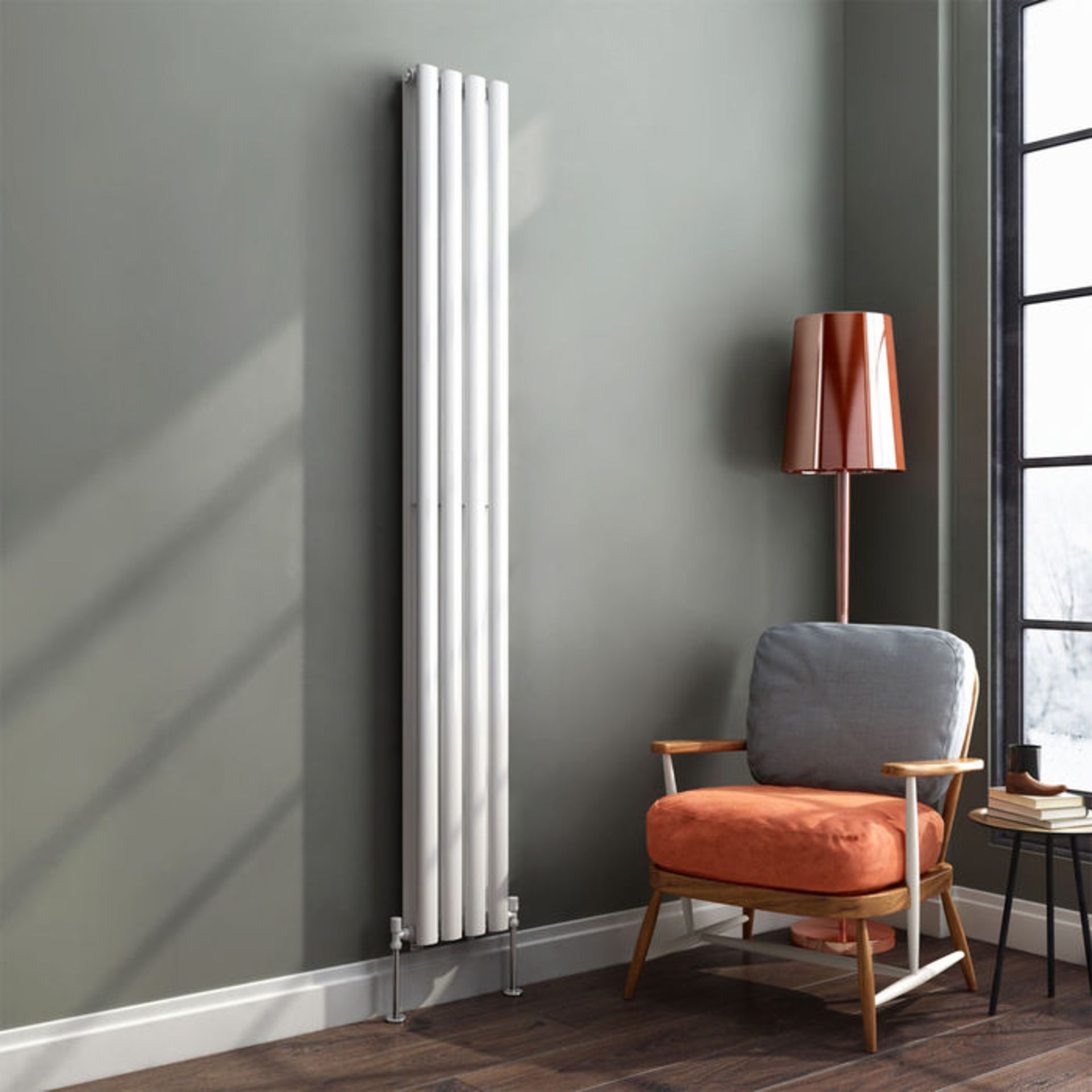 (DW259) 1800x240mm Gloss White Double Oval Tube Vertical Radiator. RRP £186.99. Made from high... - Image 2 of 2