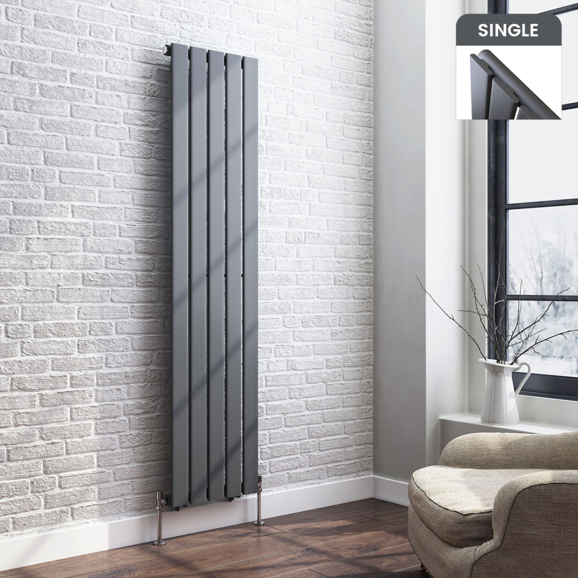 (PM51) 1600x376mm Anthracite Single Flat Panel Vertical Radiator. RRP £229.99. Ultra-modern in...