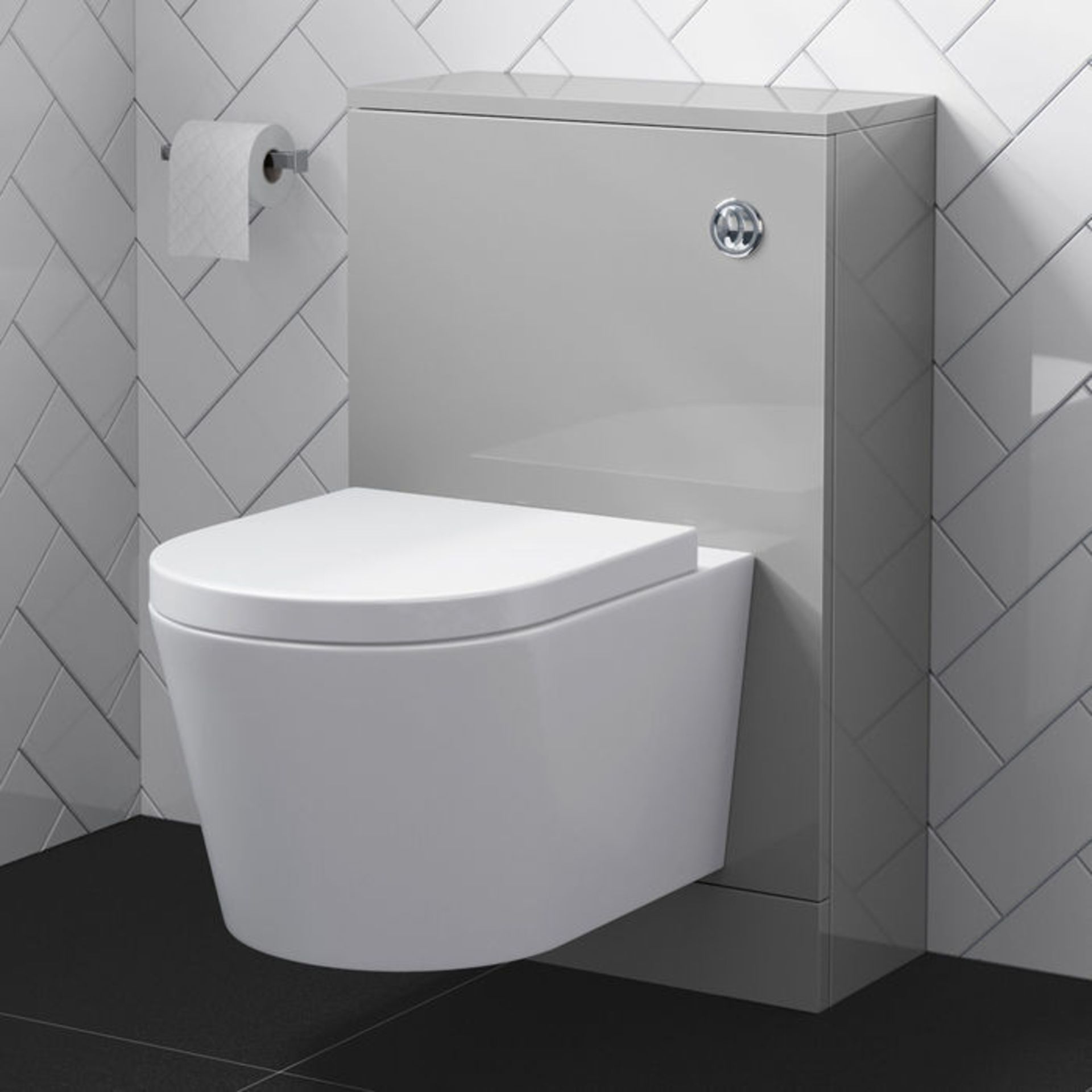 (JF133) 500mm Slimline Gloss Grey Back To Wall Toilet Unit. RRP £64.99. Houses any unsightly p... - Image 2 of 4