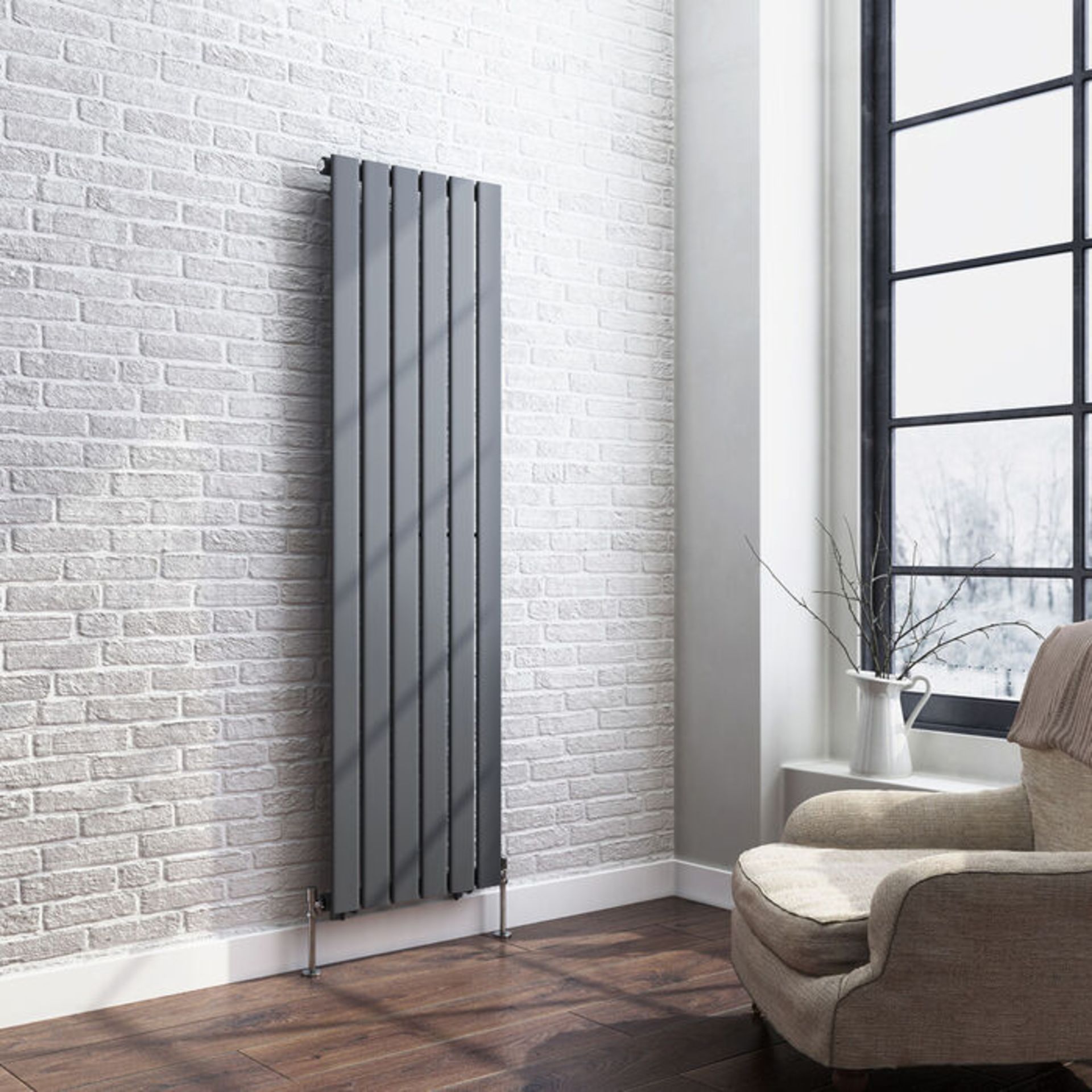 (PM53) 1600x452mm Anthracite Single Flat Panel Vertical Radiator. RRP £307.99. Ultra-modern in... - Image 2 of 3