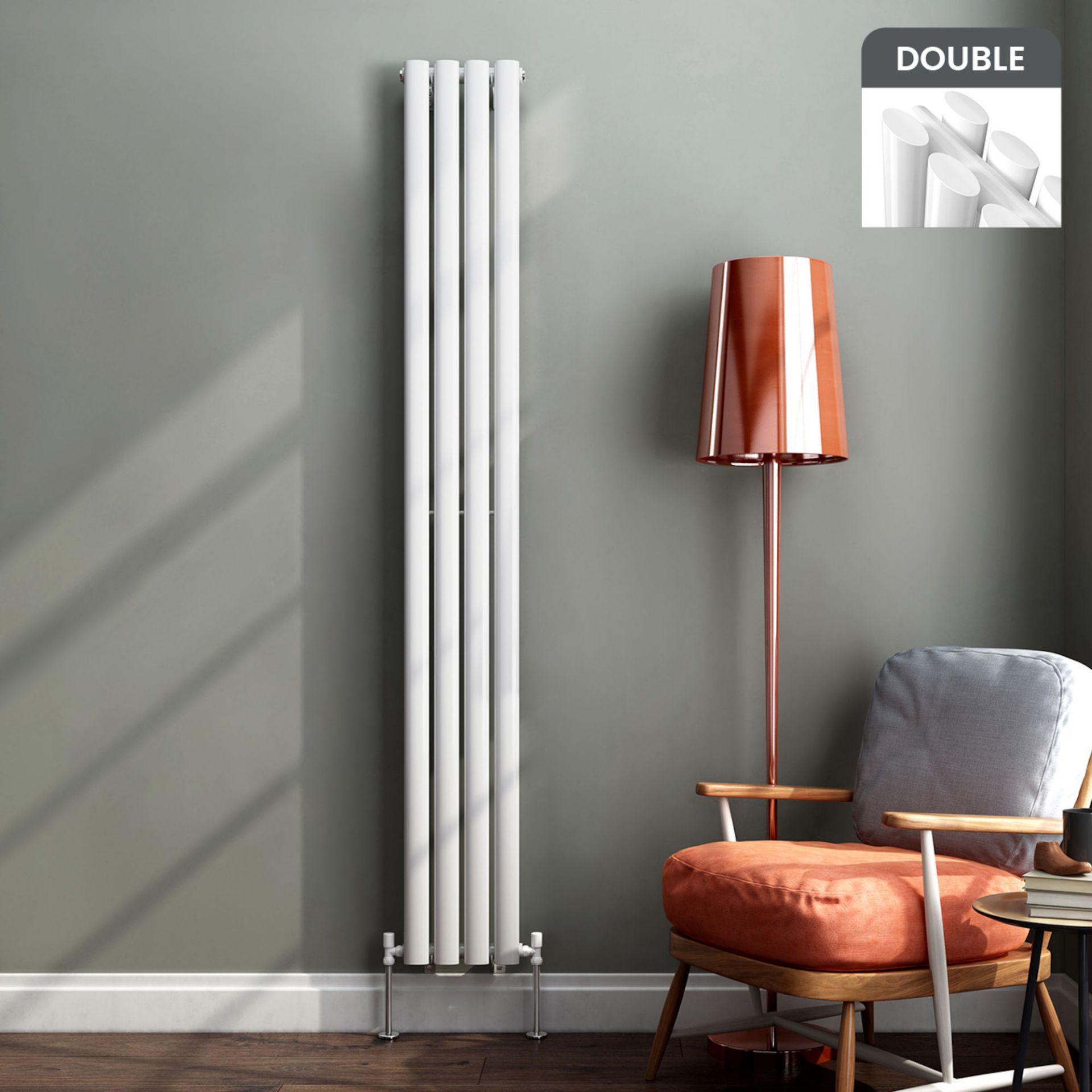 (DW259) 1800x240mm Gloss White Double Oval Tube Vertical Radiator. RRP £186.99. Made from high...