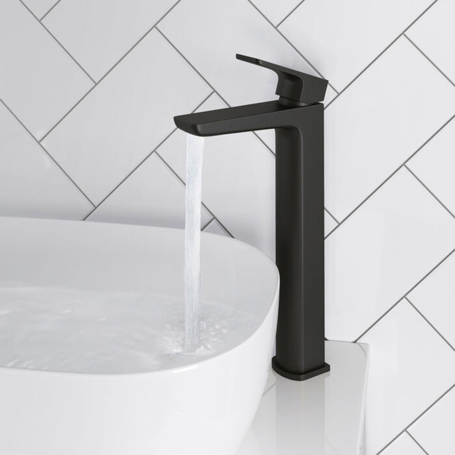 (PM42) Cube Matte Black Countertop Tap. Solid brass valves with ceramic disc technology Manufa...