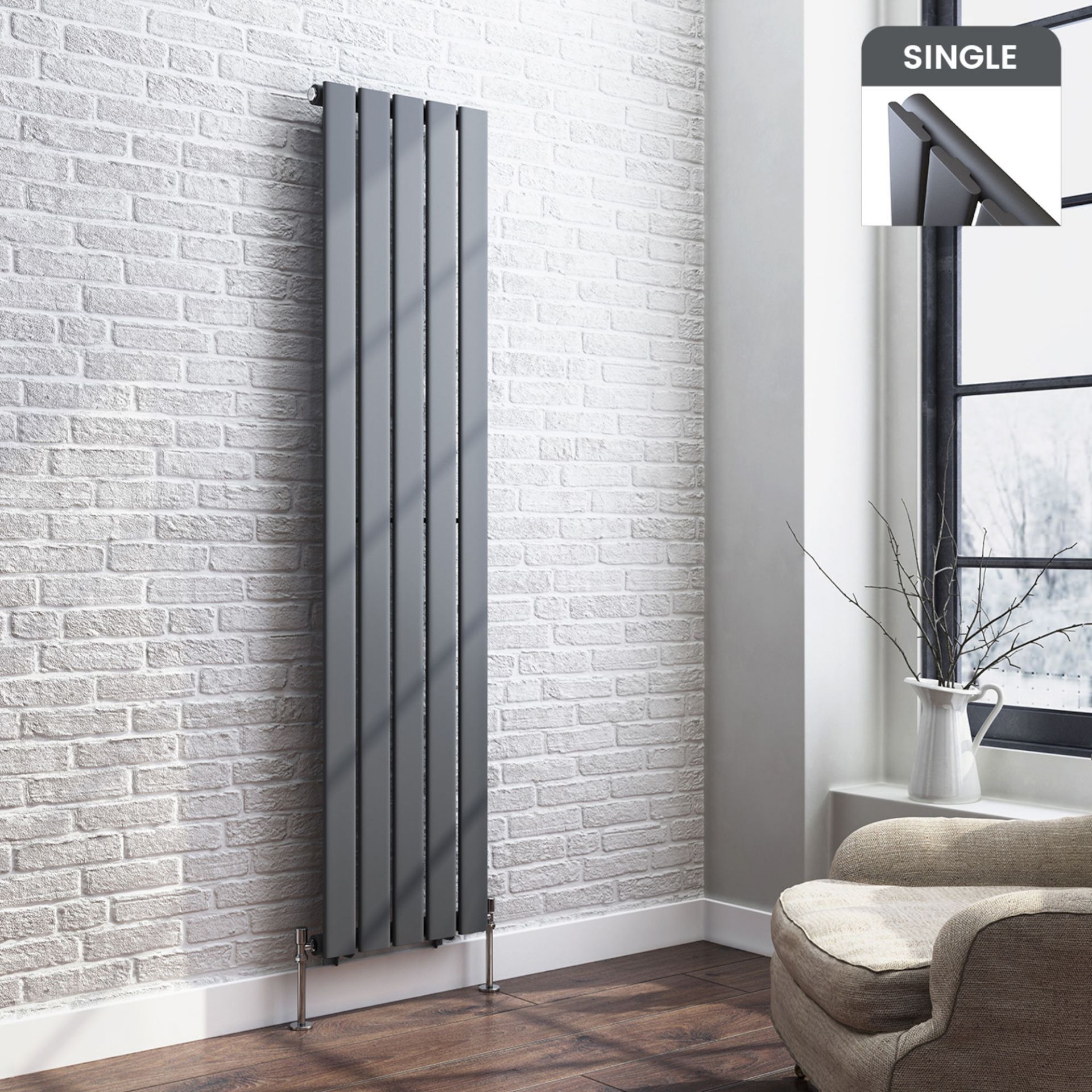 (PM18) 1600x376mm Anthracite Single Flat Panel Vertical Radiator. RRP £219.99. Ultra-modern in...