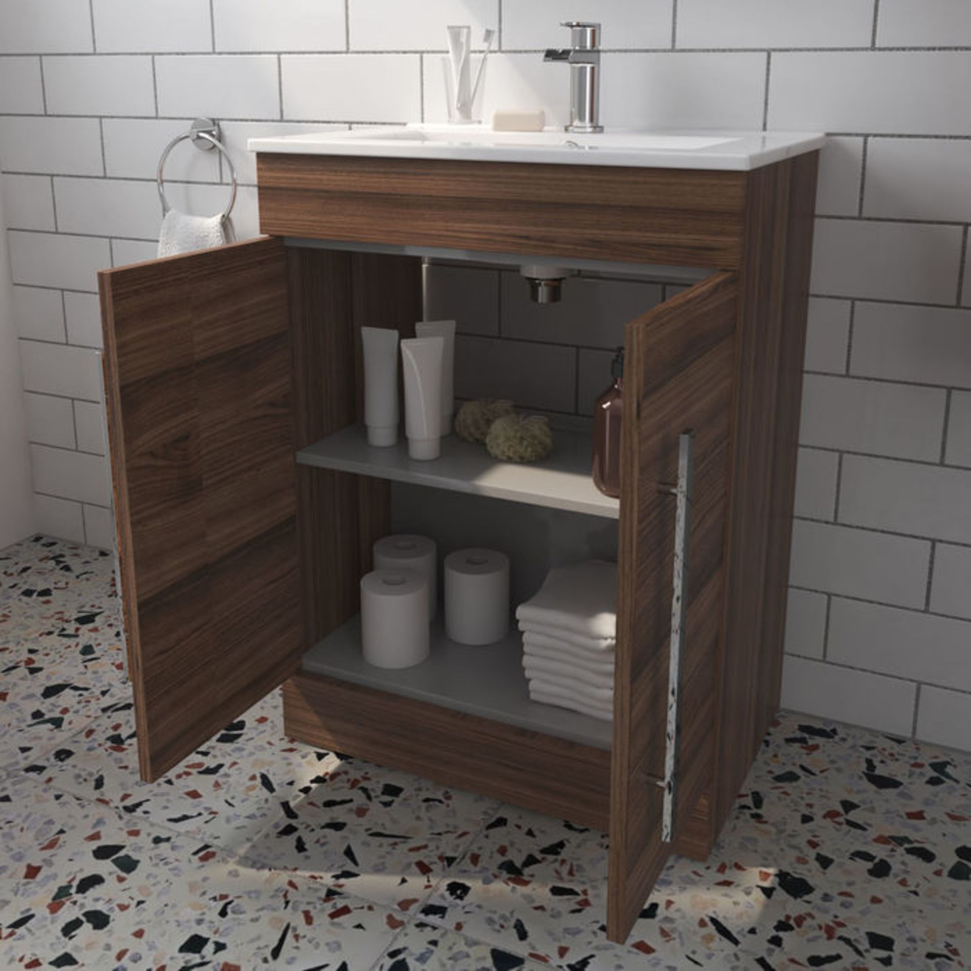 (J28) 600mm Avon Walnut Effect Sink Cabinet - Floor Standing. RRP £499.99. Comes complete with... - Image 2 of 4