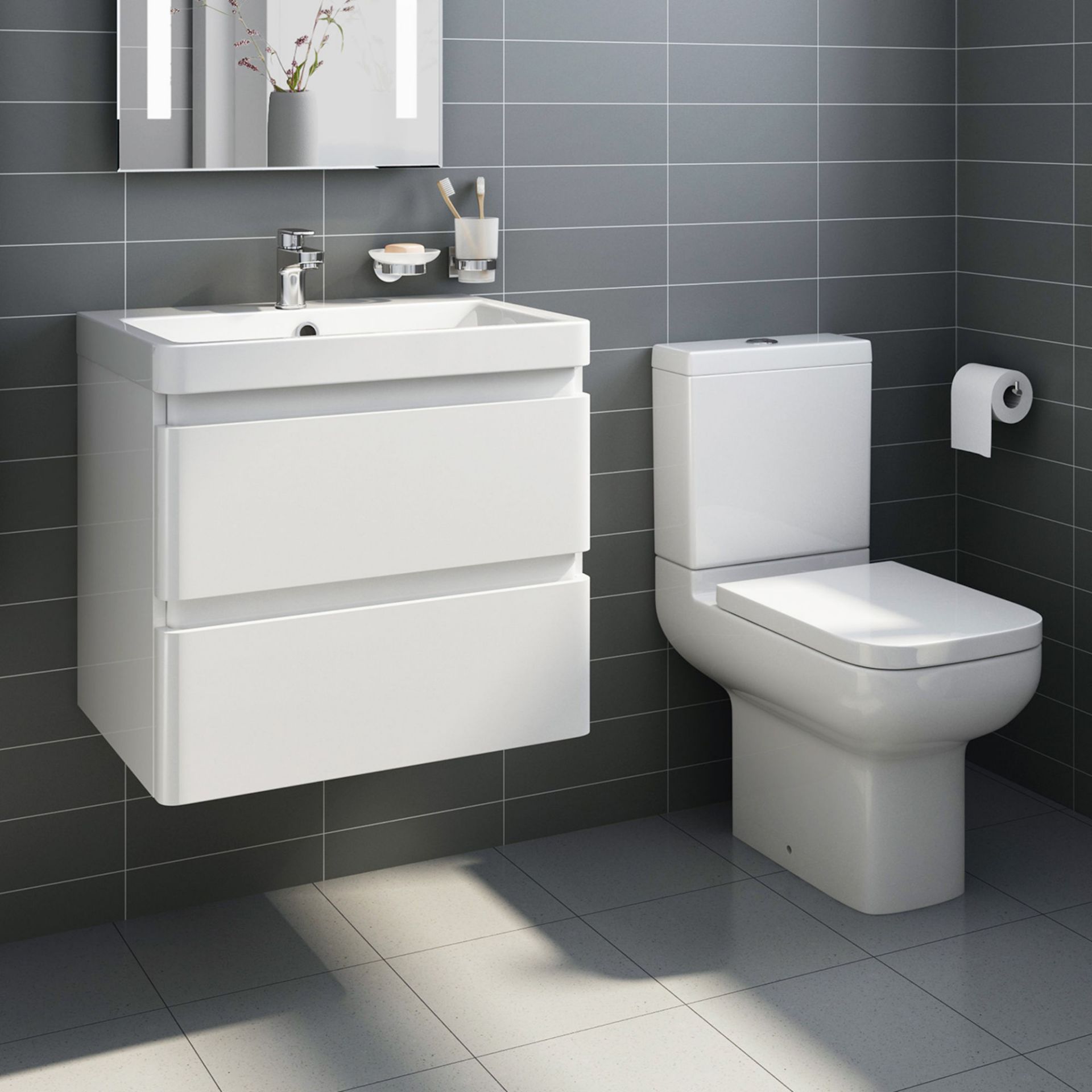 (J11) 600mm Denver Gloss White Built in basin- Wall Hung. RRP £549.99. Comes complete with bas... - Image 2 of 3