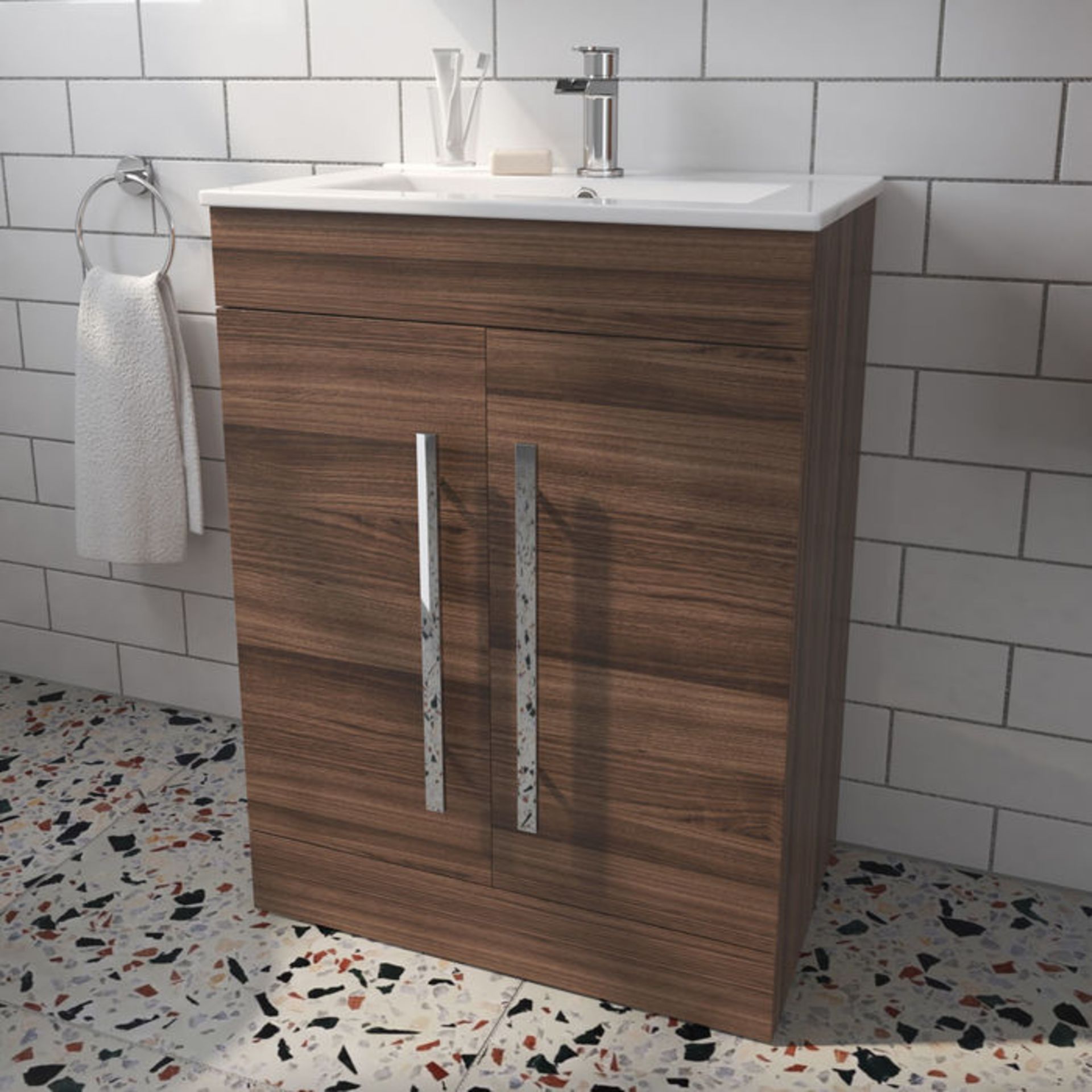 (J28) 600mm Avon Walnut Effect Sink Cabinet - Floor Standing. RRP £499.99. Comes complete with...