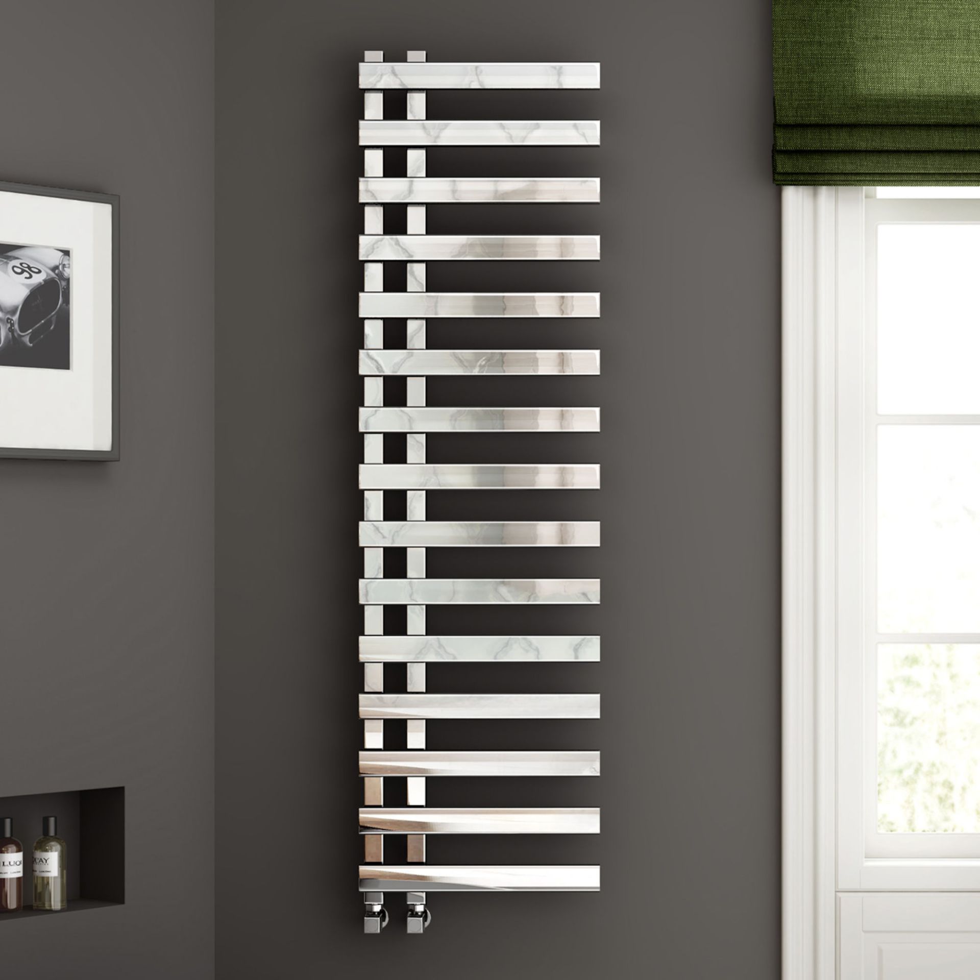 (J52) 1200x500mm Chrome Designer Towel Radiator - Flat Panel. RRP £499.99. Enjoy the convenien...