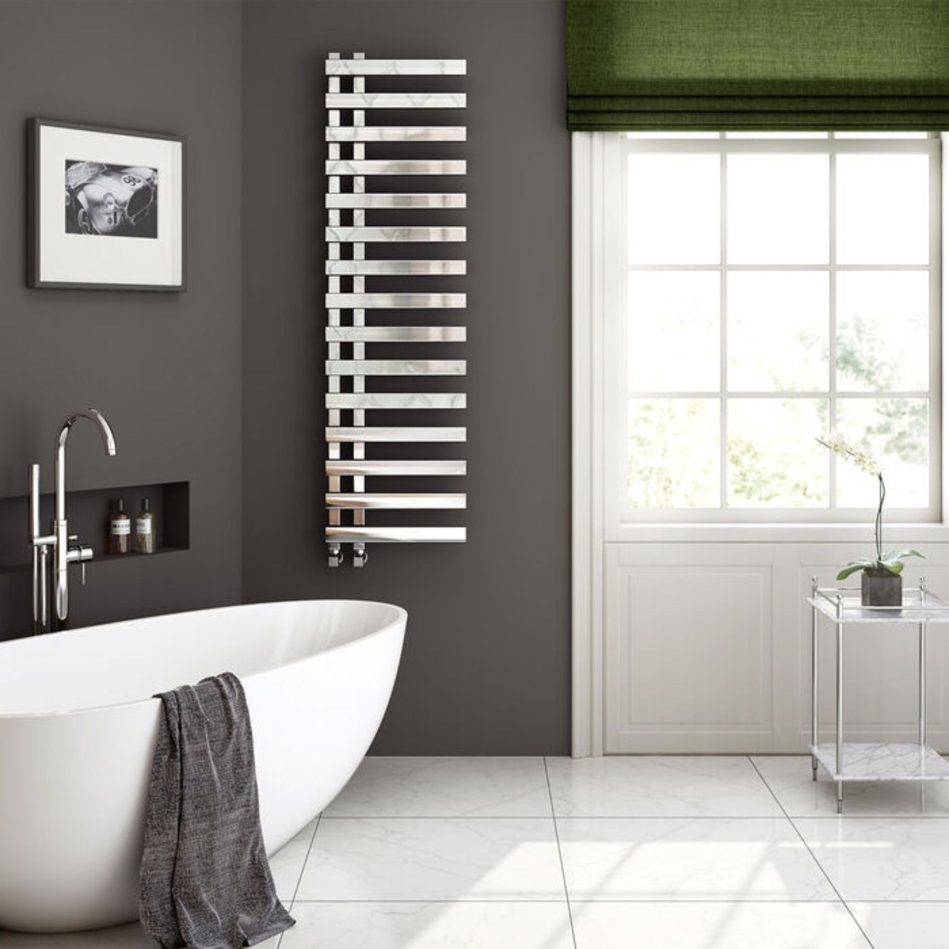 (J52) 1200x500mm Chrome Designer Towel Radiator - Flat Panel. RRP £499.99. Enjoy the convenien... - Image 3 of 3