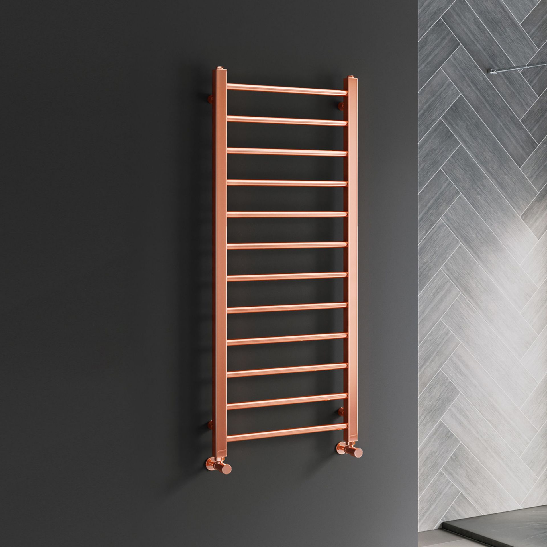 (J26) 1200x500mm Copper Heated Straight Rail Ladder Towel Radiator. RRP £379.99. Constructed...