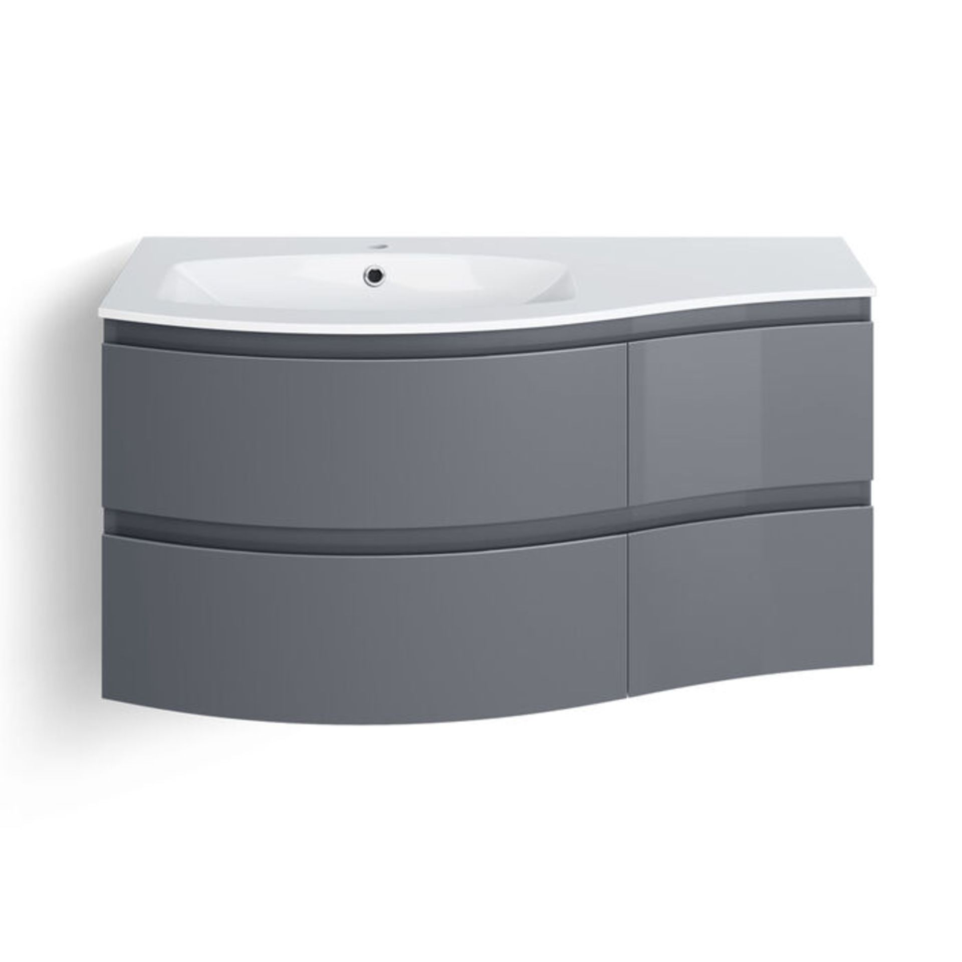 (G2) 1040mm Amelie Gloss Grey Curved Vanity Unit - Left Hand - Wall Hung.Comes complete with ba... - Image 5 of 5