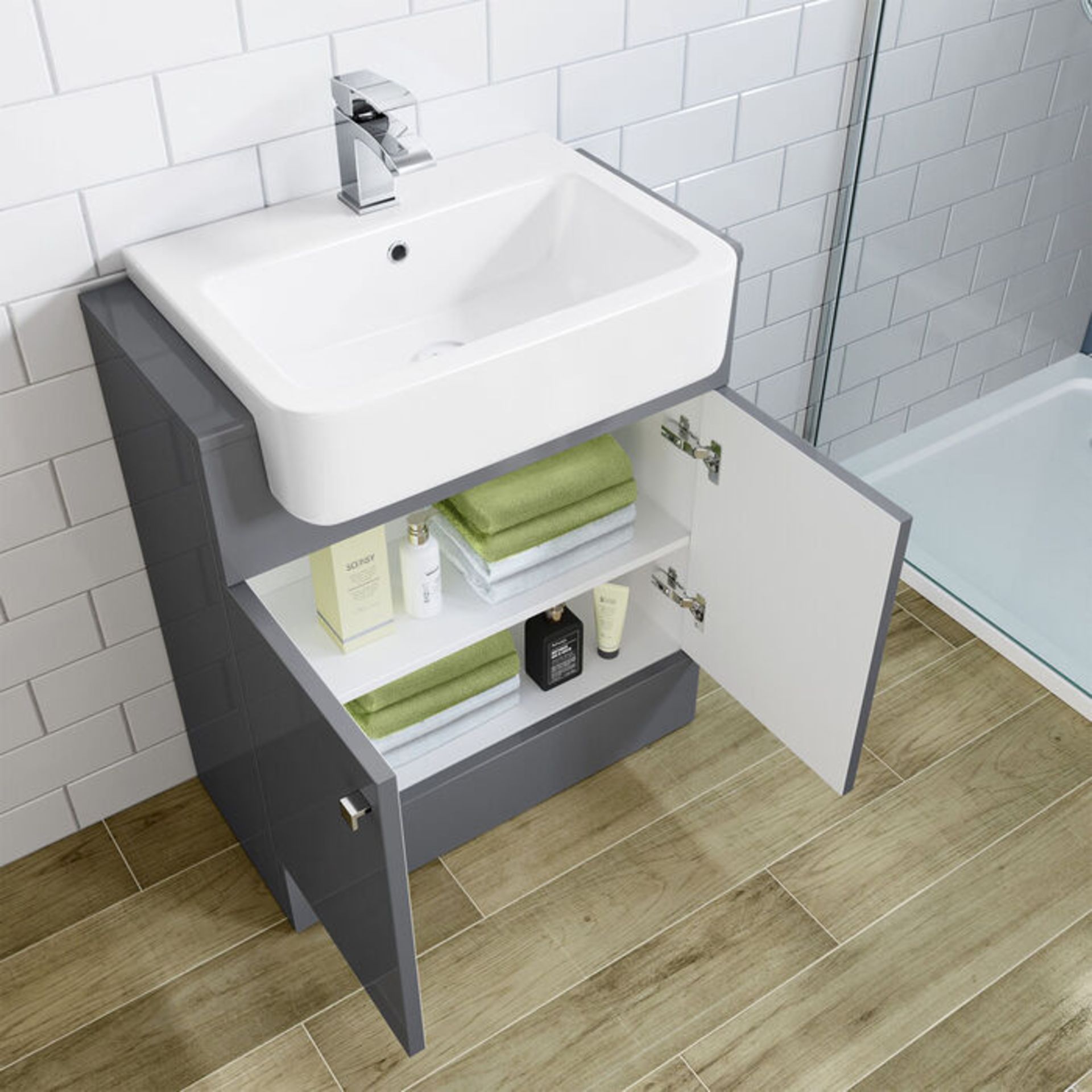 (G32) 660mm Harper Gloss Grey Sink Vanity Unit - Floor Standing. RRP £499.99. Comes complete ... - Image 3 of 3