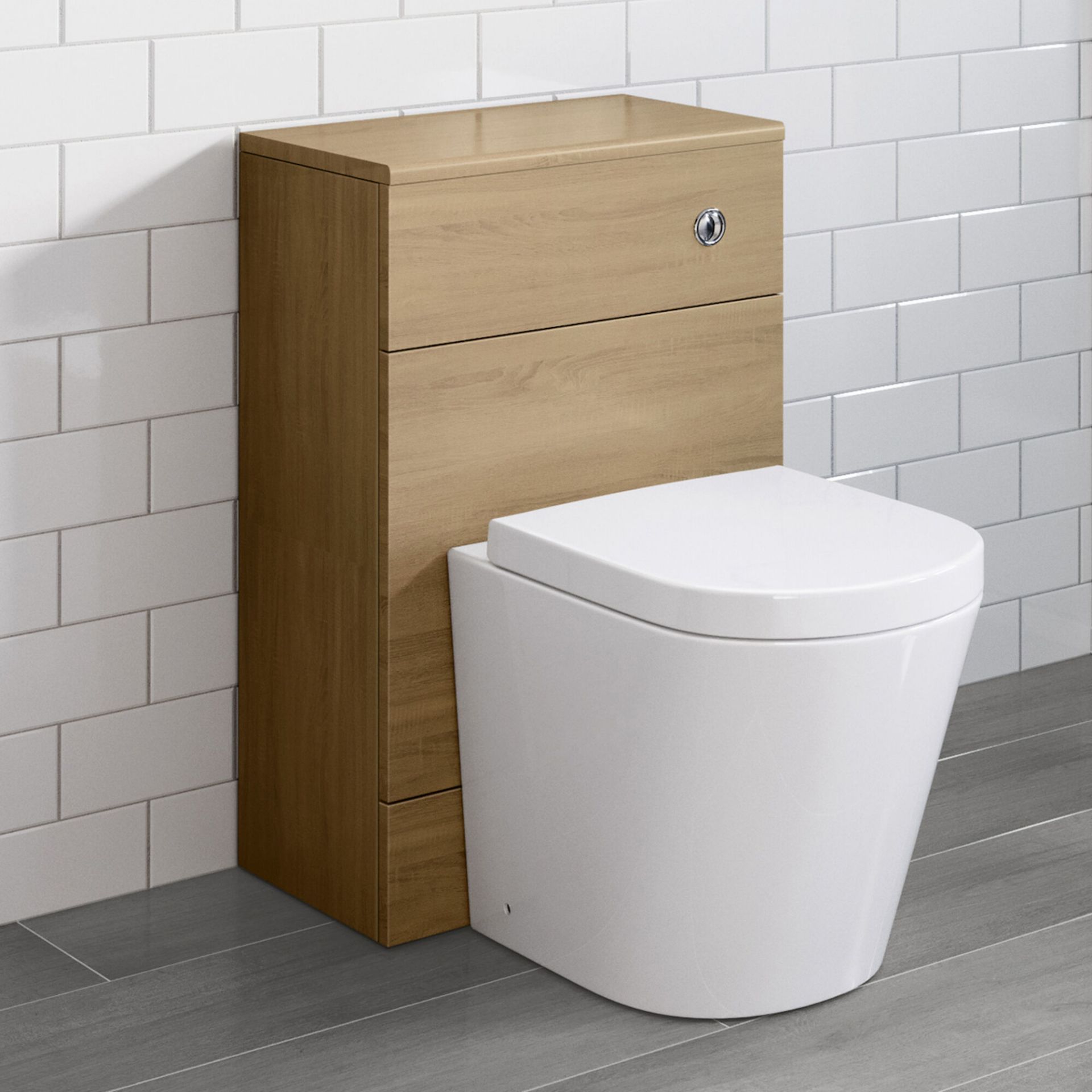 (PM127) 500mm Harper Oak Effect Back To Wall Toilet Unit. RRP £224.99. Our discreet unit cleve...