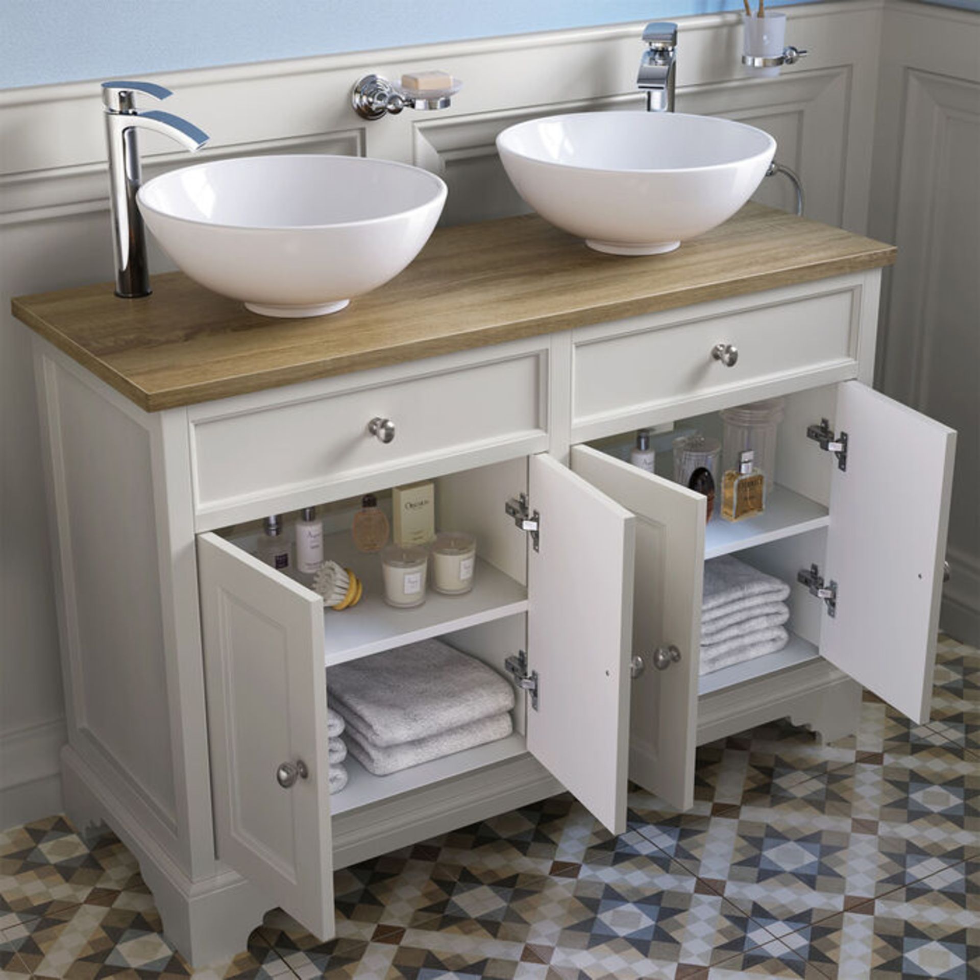 (G4) 1200mm Loxley Chalk Countertop Unit & Double Puro Sink - Floor Standing. RRP £1,279.99. C... - Image 2 of 4