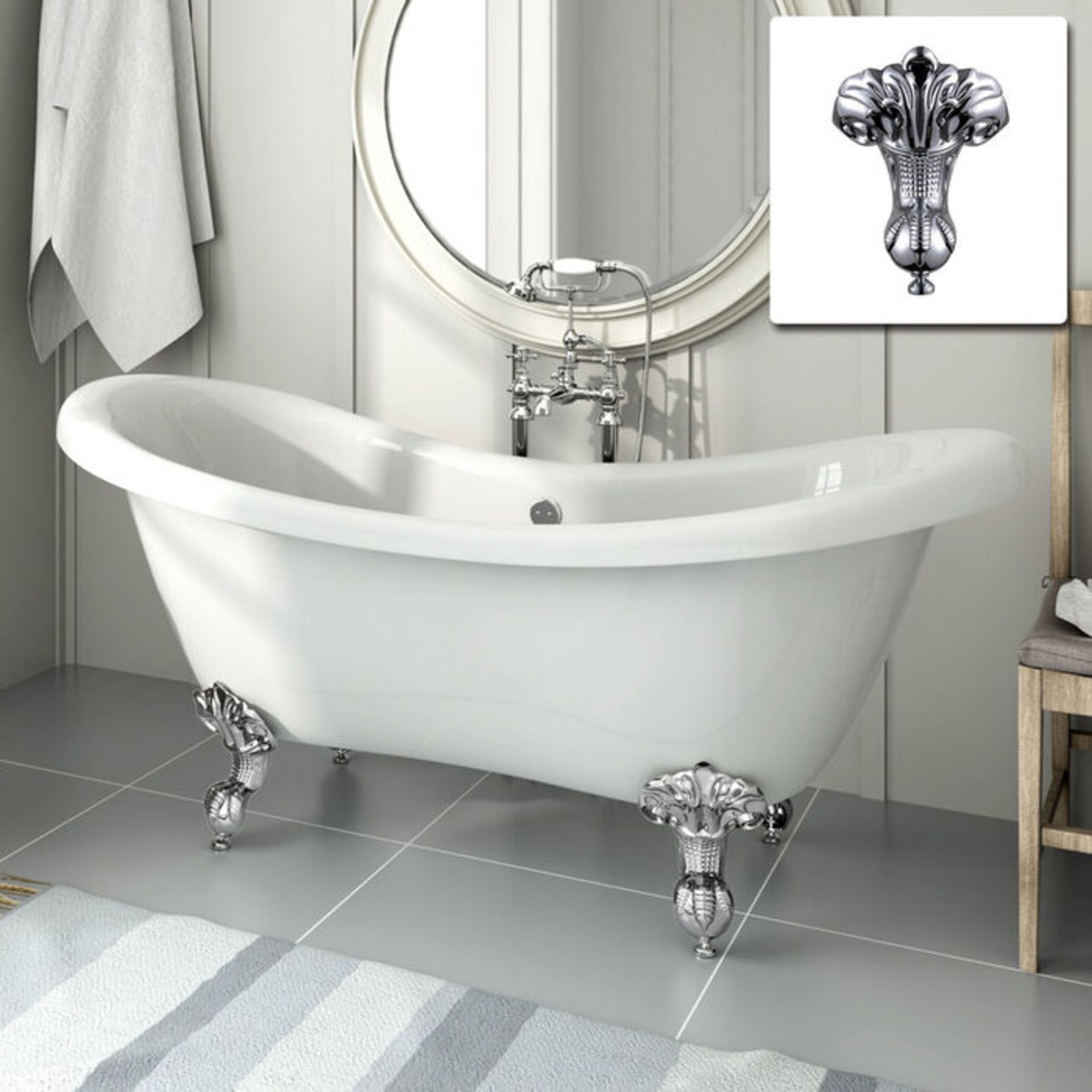 (G10) 1700mm Cambridge Traditional Roll Top Double Slipper Bath - Ball Feet. RRP £699.99. Crea...