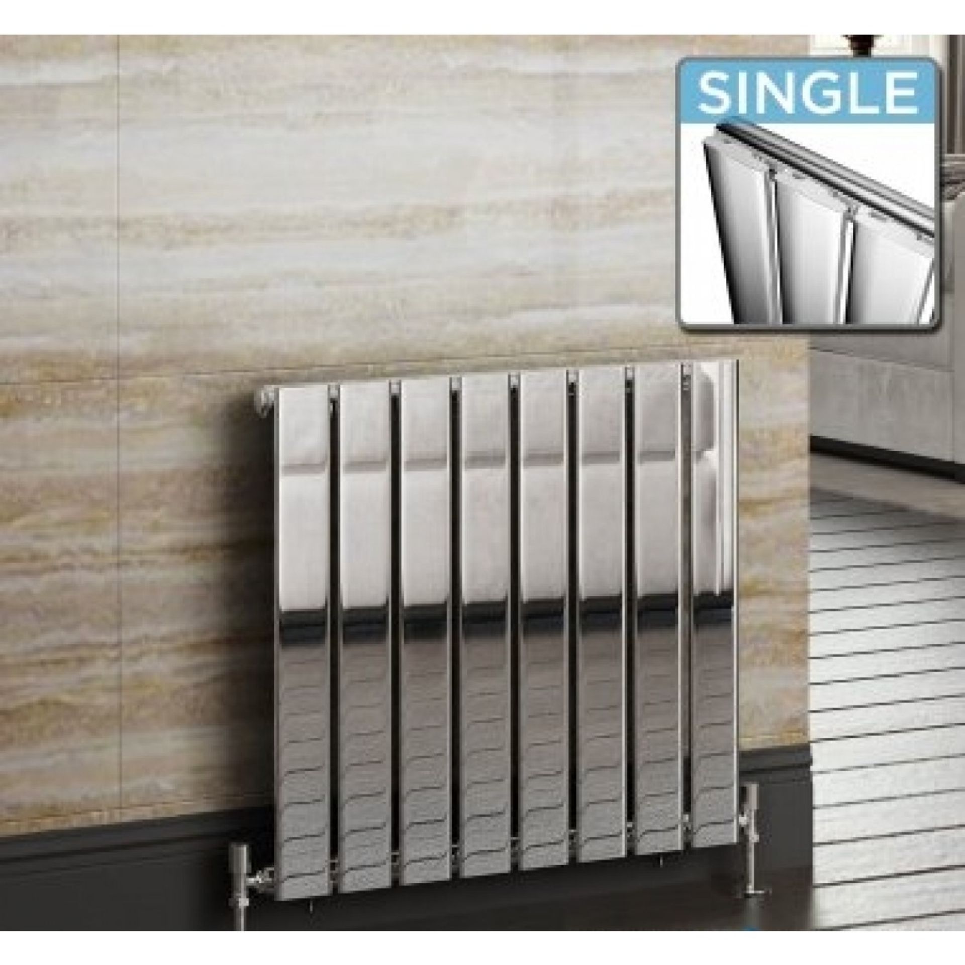 (G18) 600x600mm Chrome Single Flat Panel Horizontal Radiator. RRP £229.99. Chrome effect provi... - Image 2 of 2