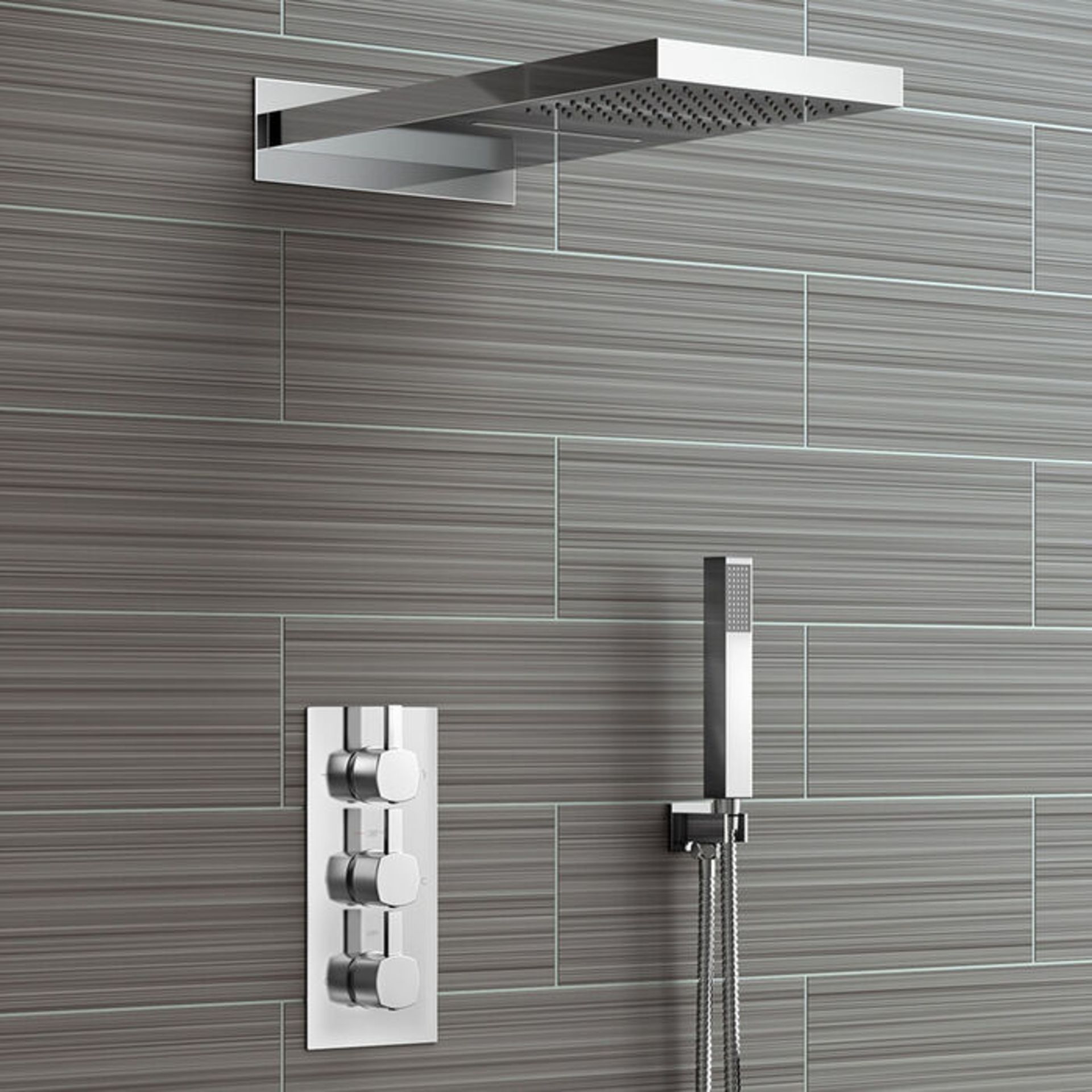 (G3) Rectangular Concealed Thermostatic Mixer Rainfall Shower Kit. RRP £699.99. Opt for either... - Image 2 of 5