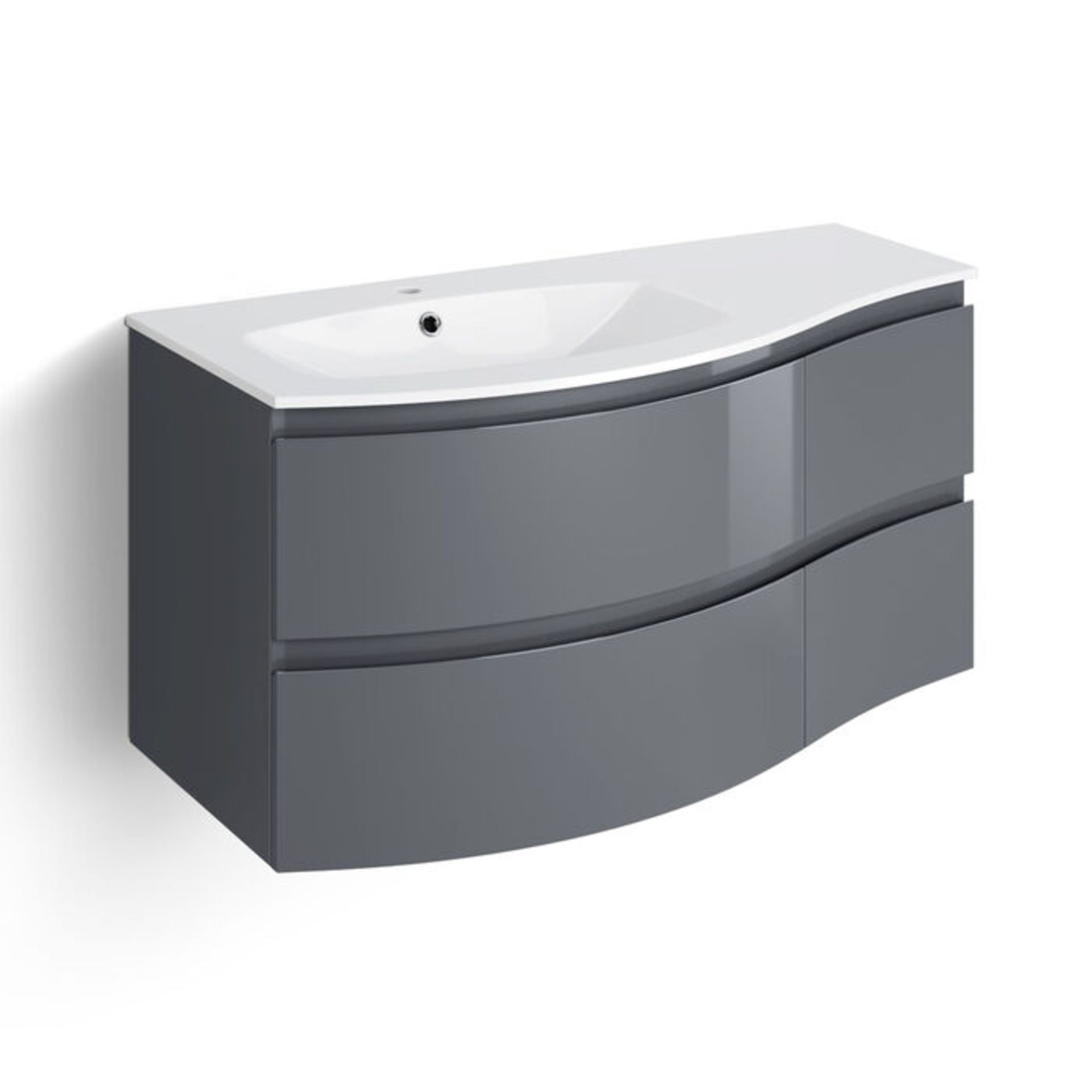 (G2) 1040mm Amelie Gloss Grey Curved Vanity Unit - Left Hand - Wall Hung.Comes complete with ba... - Image 4 of 5