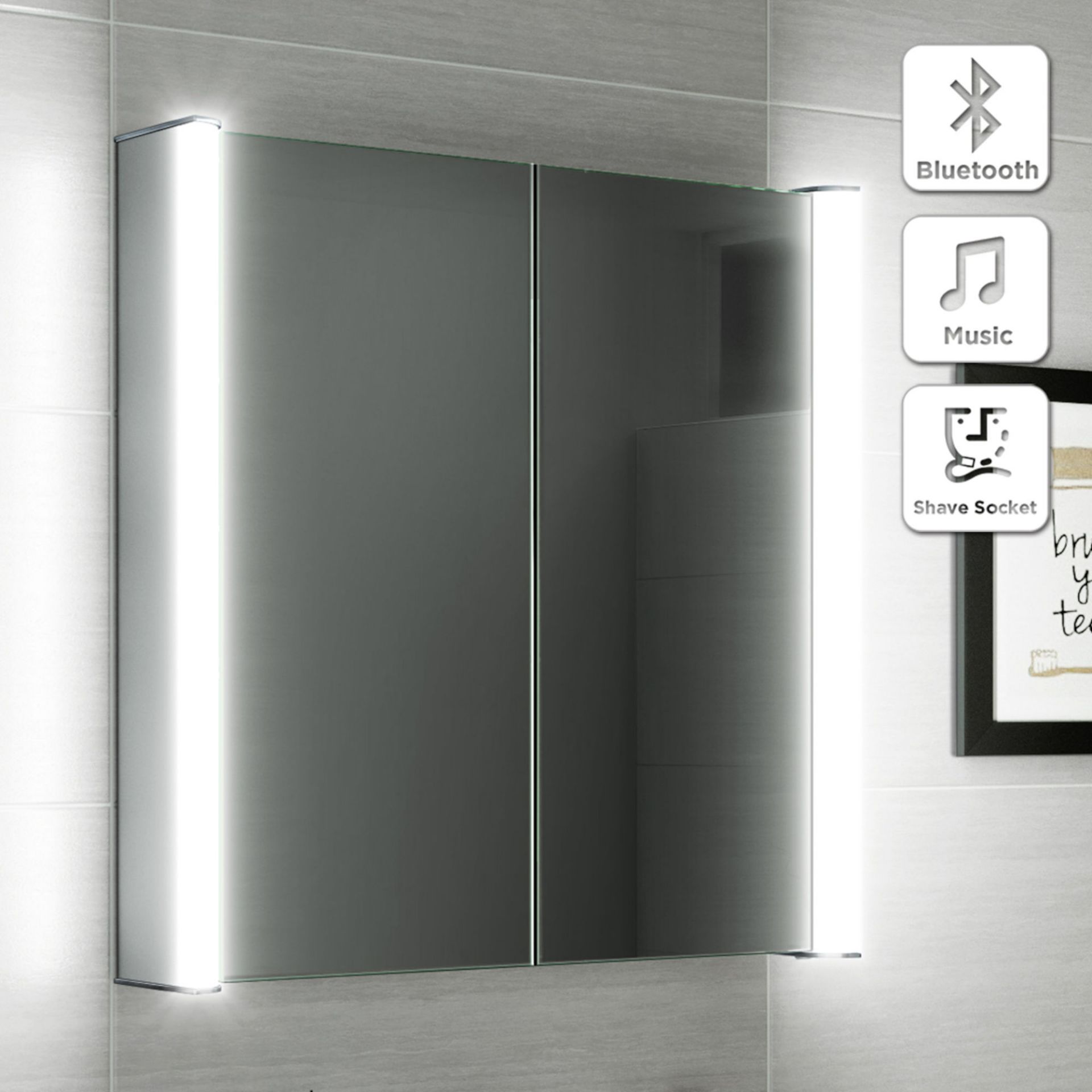 (G33) 600x650mm Luminaire Illuminated LED Mirror Cabinet - Bluetooth Speaker & Shaver Socket. R...