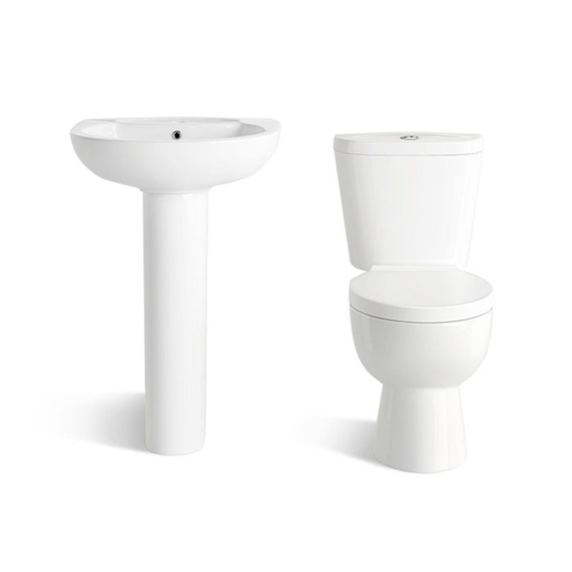 Close Coupled Toilet & Pedestal Sink Set. Made from White Vitreous China and finished in a hig...