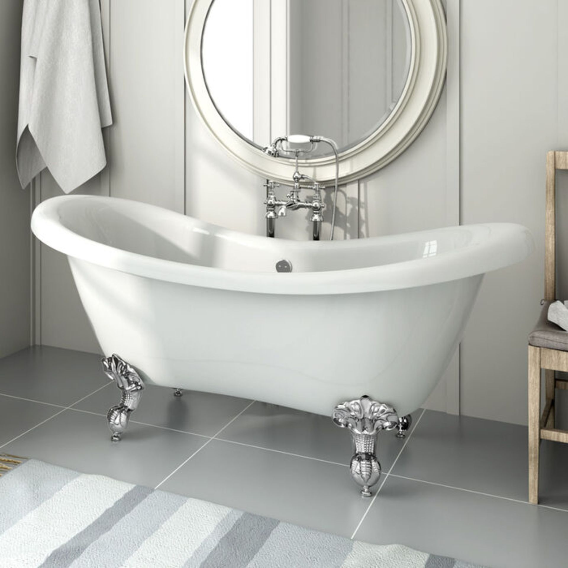 (G10) 1700mm Cambridge Traditional Roll Top Double Slipper Bath - Ball Feet. RRP £699.99. Crea... - Image 3 of 4