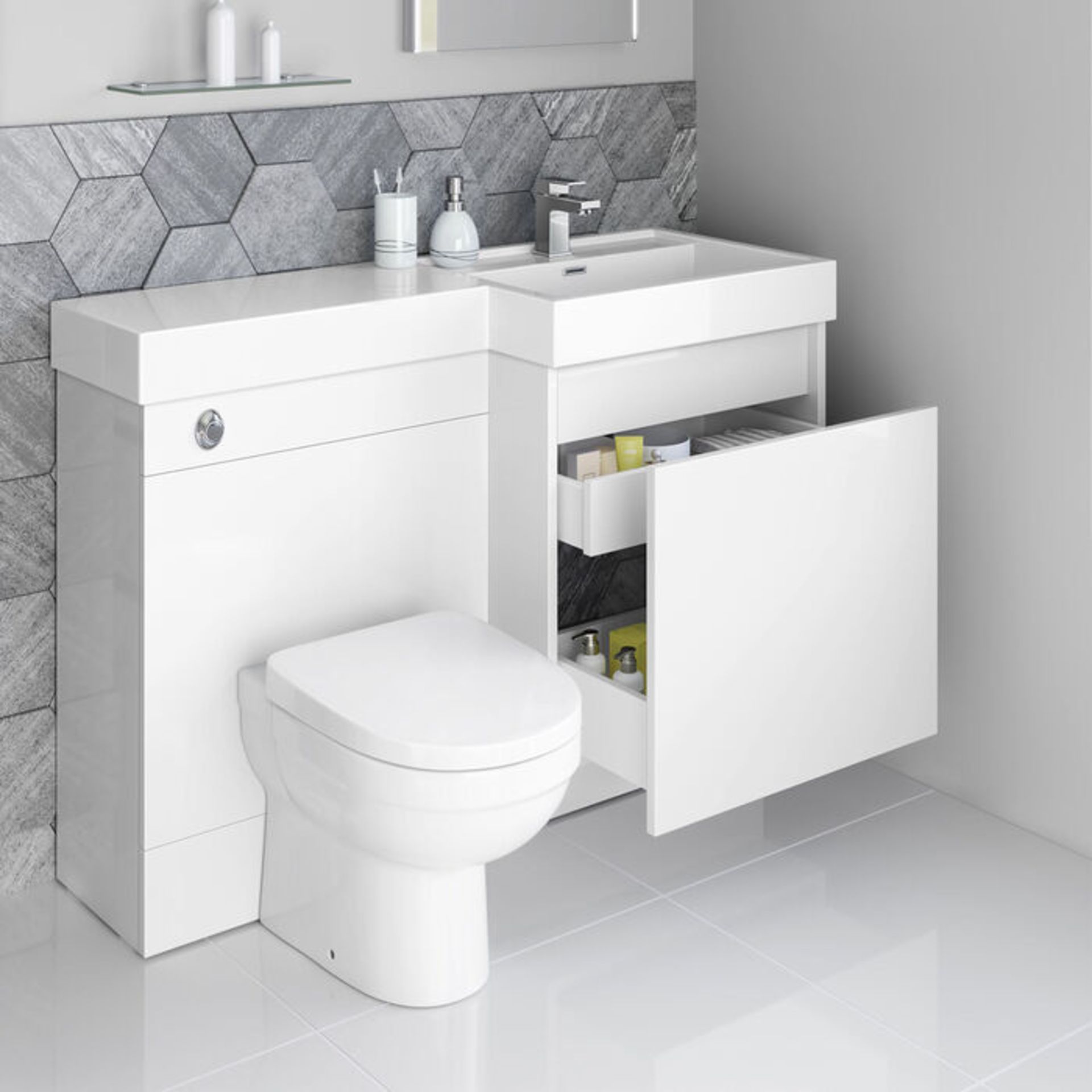 (PM9) 1206mm Olympia Gloss White Drawer Vanity Unit - Sabrosa Pan. L-Shaped combined vanity uni... - Image 2 of 3