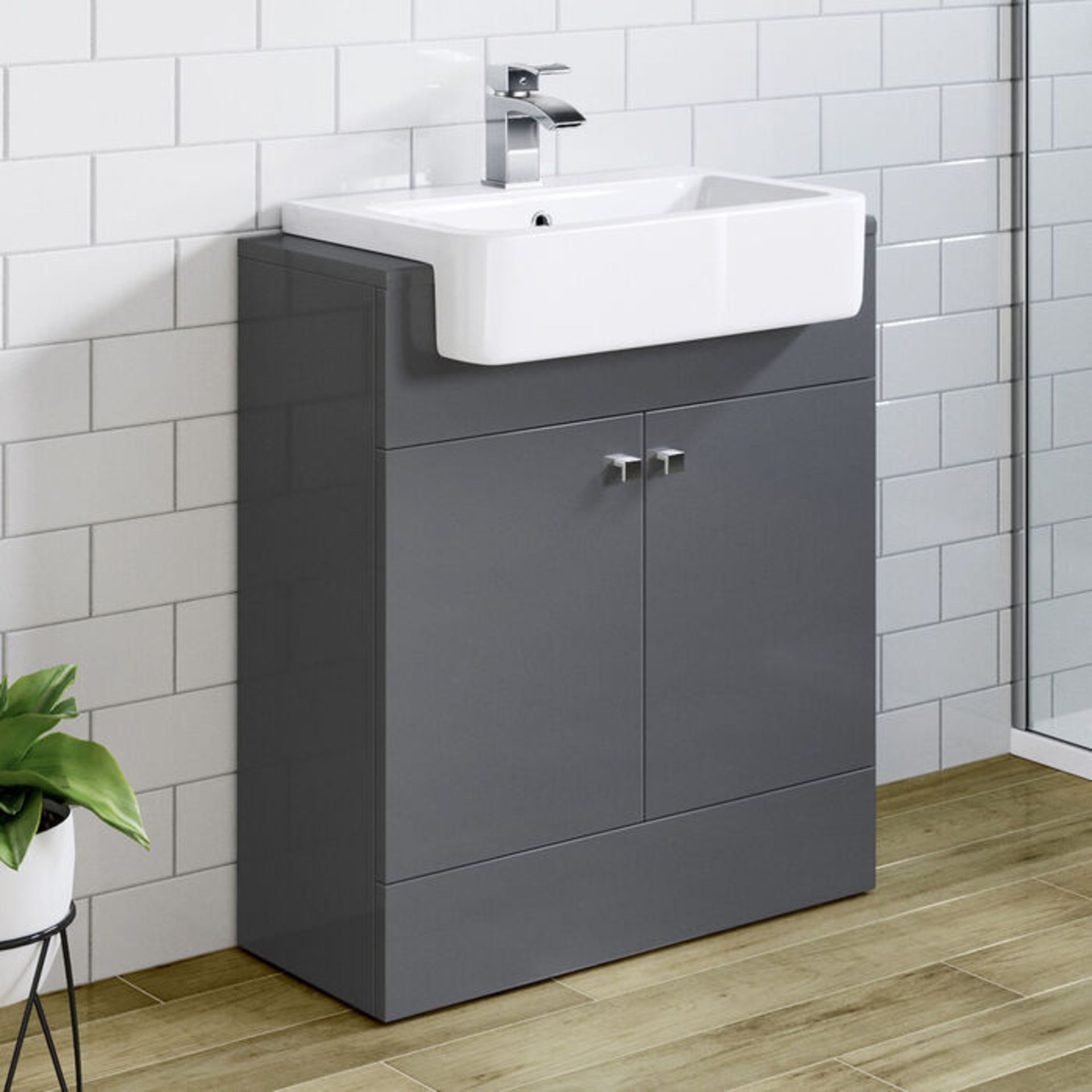 (G32) 660mm Harper Gloss Grey Sink Vanity Unit - Floor Standing. RRP £499.99. Comes complete ...