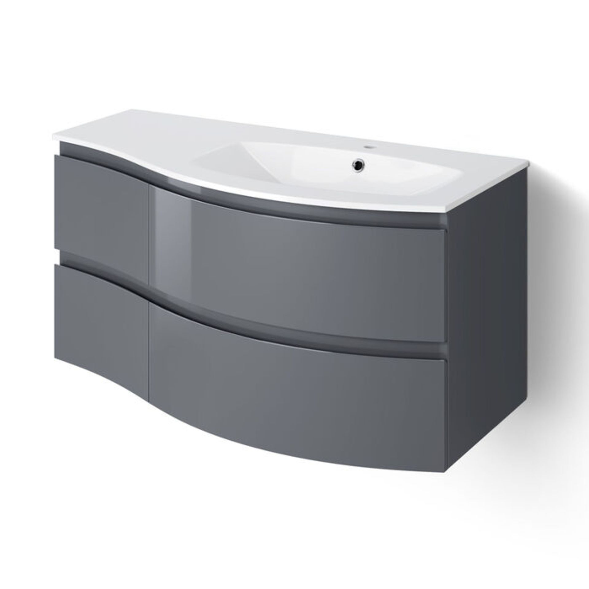 (G5) 1040mm Amelie Gloss Grey Curved Vanity Unit - Right Hand - Wall Hung. Comes complete with ... - Image 3 of 5