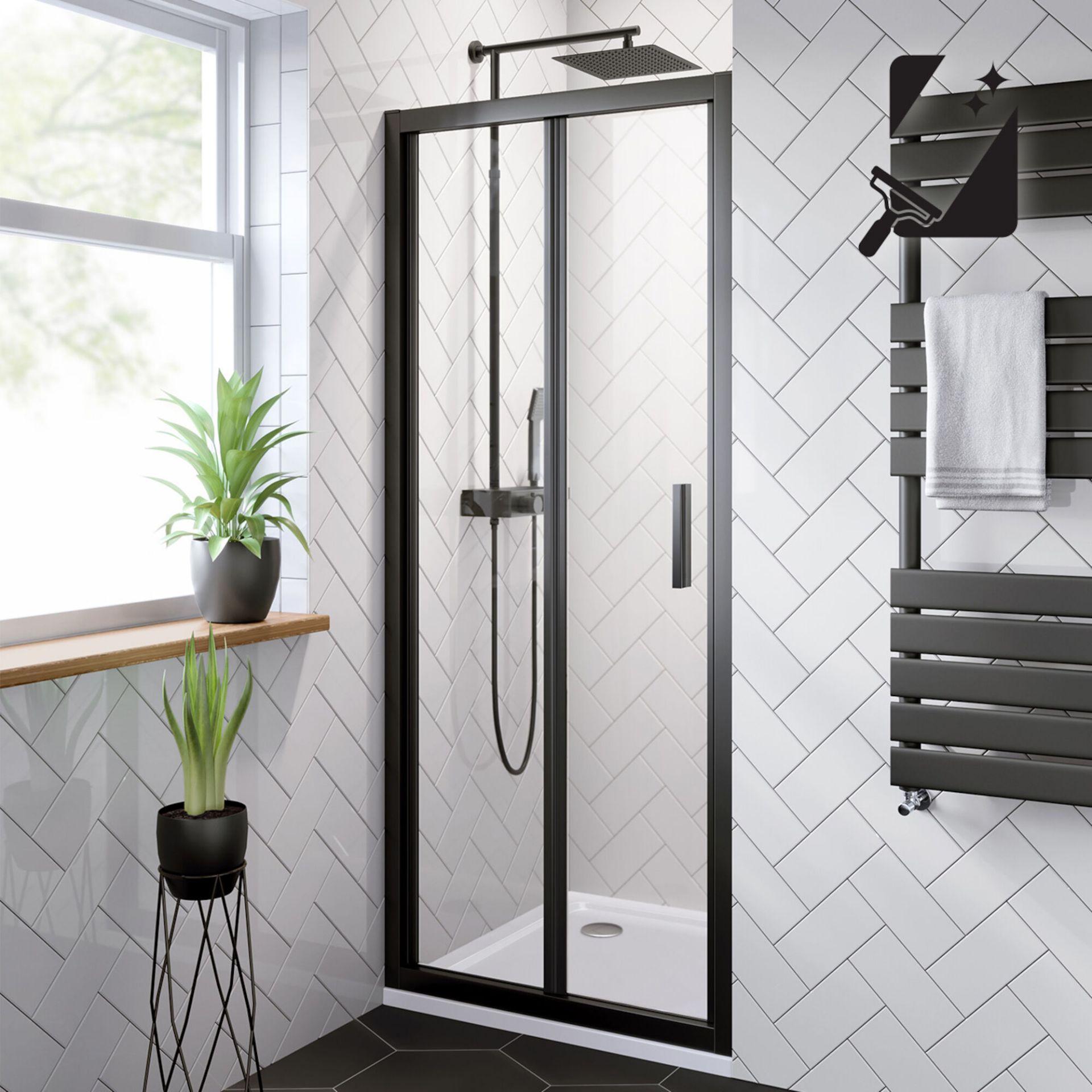 (RK38) 800mm - 6mm - Elements EasyClean Bifold Shower Door. RRP £299.99. 6mm Safety Glass - Si...