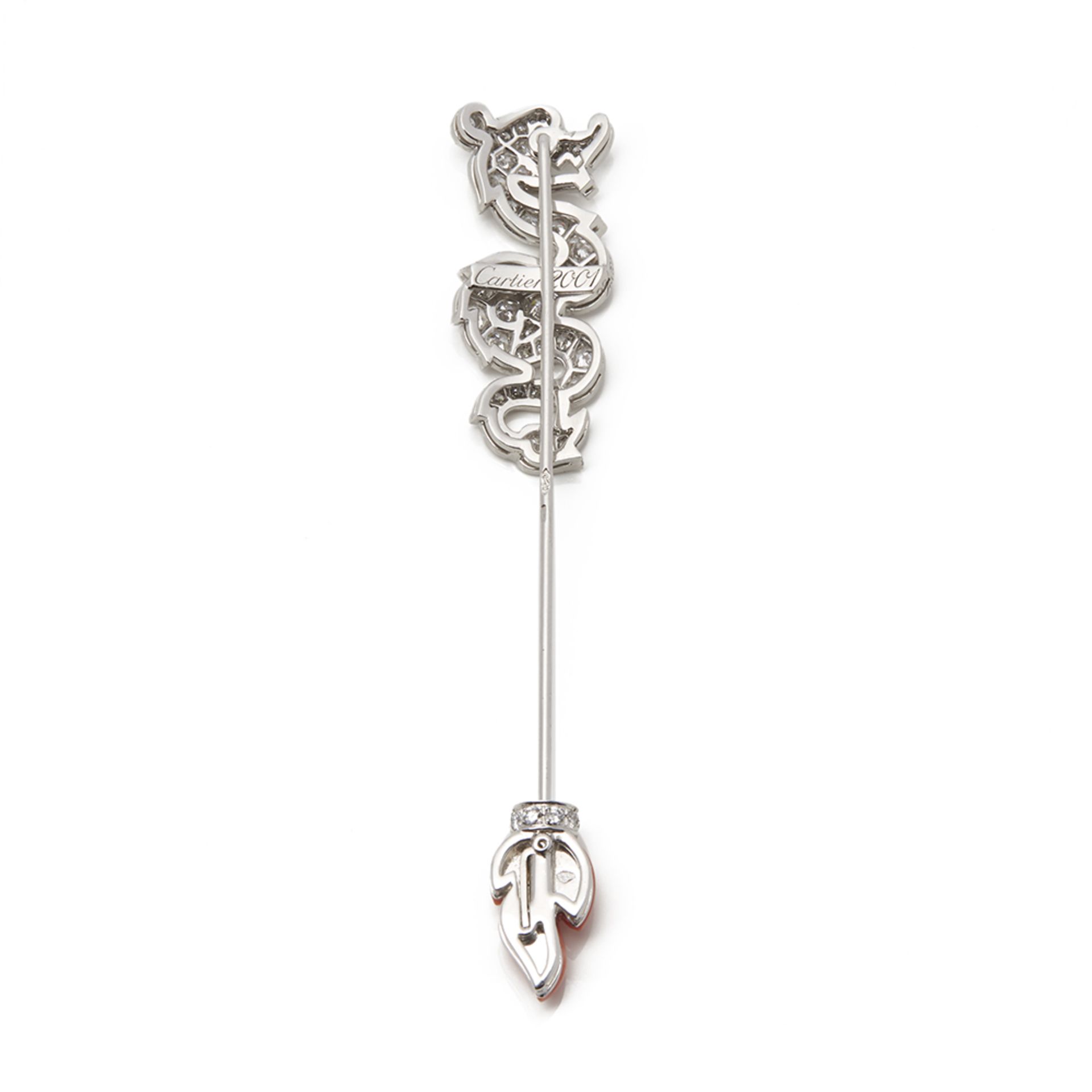 18k White Gold Diamond & Coral Dragon Jabot Pin - Image 7 of 7