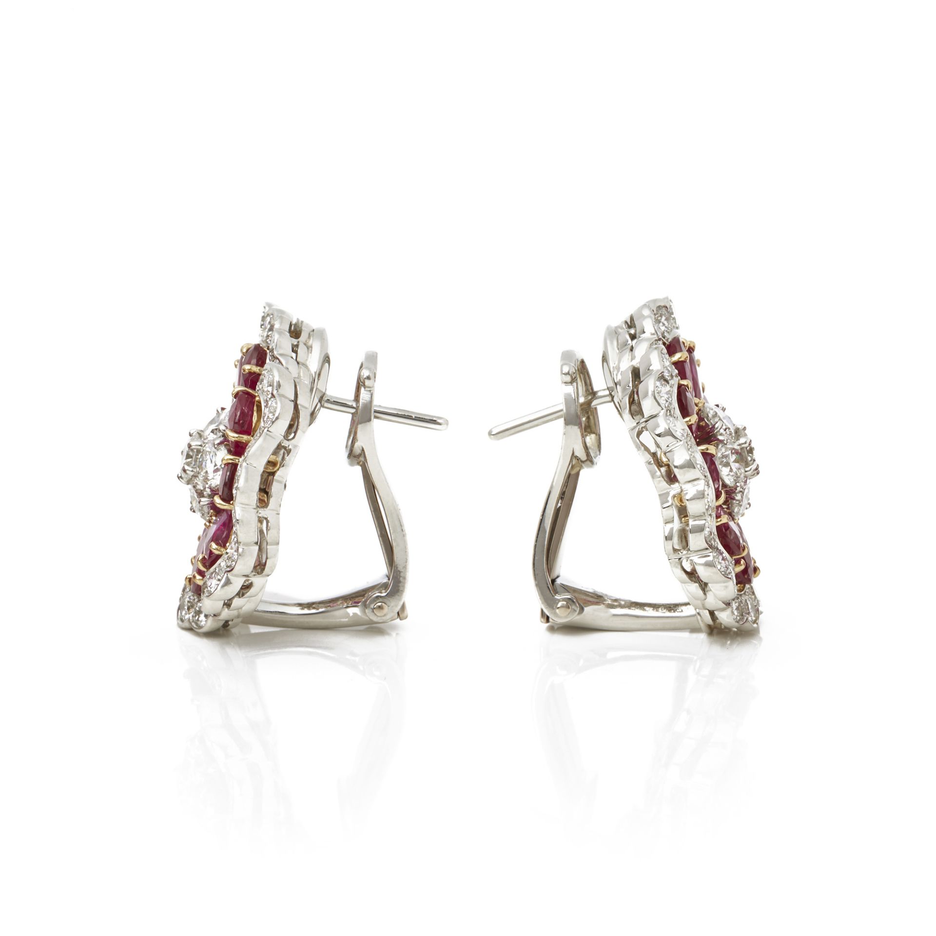 Platinum Ruby & Diamond Flower Camellia Earrings - Image 8 of 8