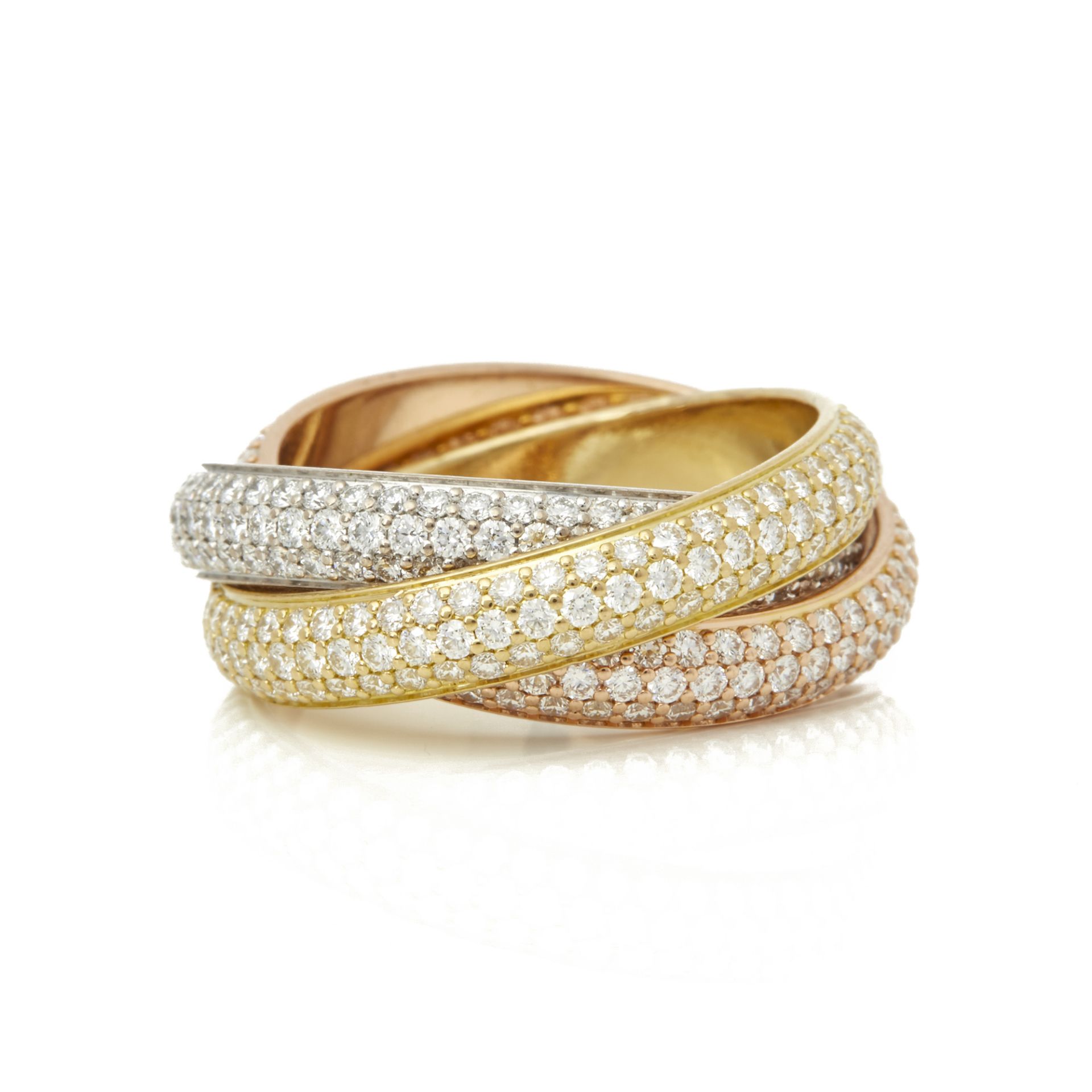 18k Yellow, White & Rose Gold Diamond Classic Trinity Ring