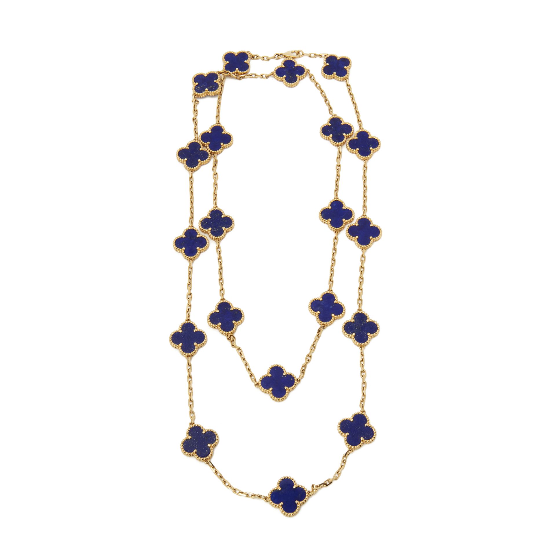 18k Yellow Gold Lapis Lazuli 20 Motif Vintage Alhambra Necklace - Image 4 of 8