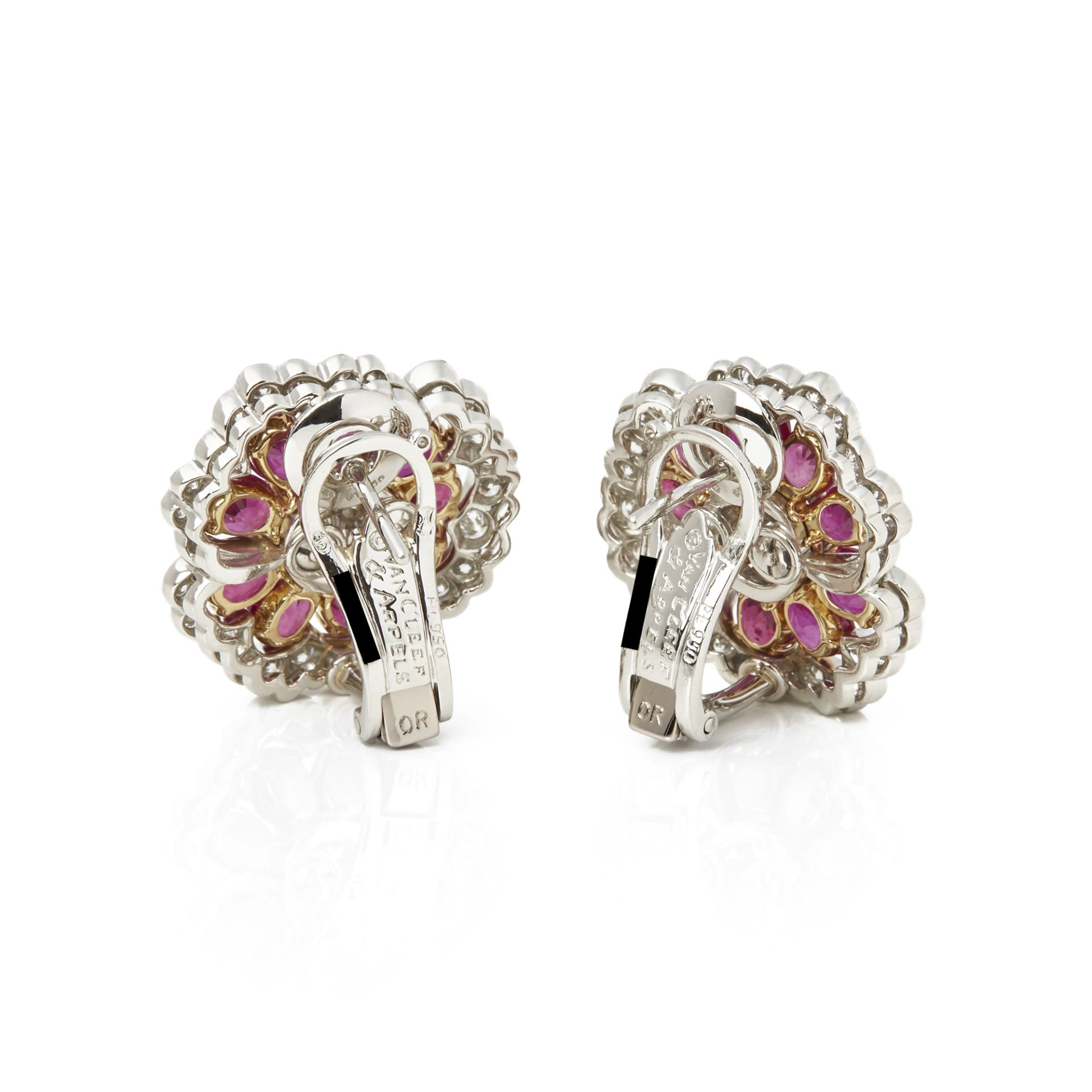 Platinum Ruby & Diamond Flower Camellia Earrings - Image 7 of 8