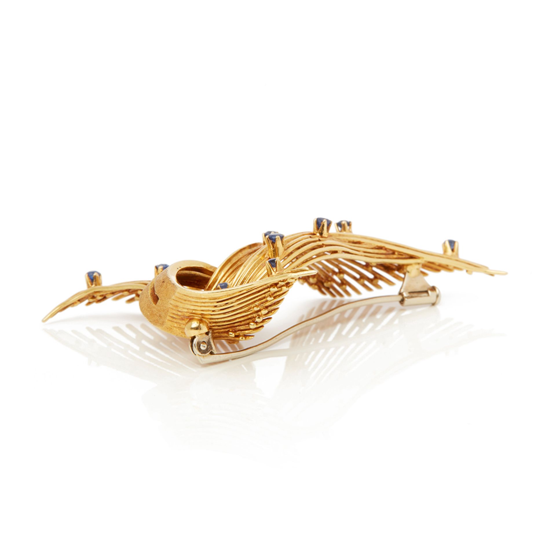 18k Yellow Gold Sapphire Spray Vintage Ribbon Brooch - Image 6 of 6