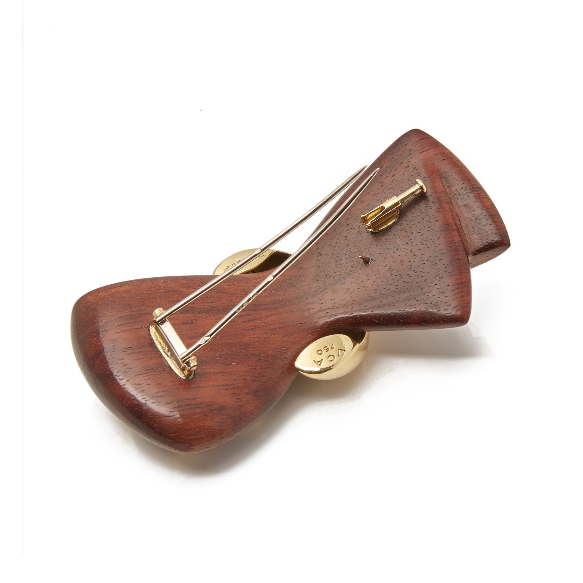 18k Yellow Gold & Wooden Vintage Bow Brooch - Image 3 of 7