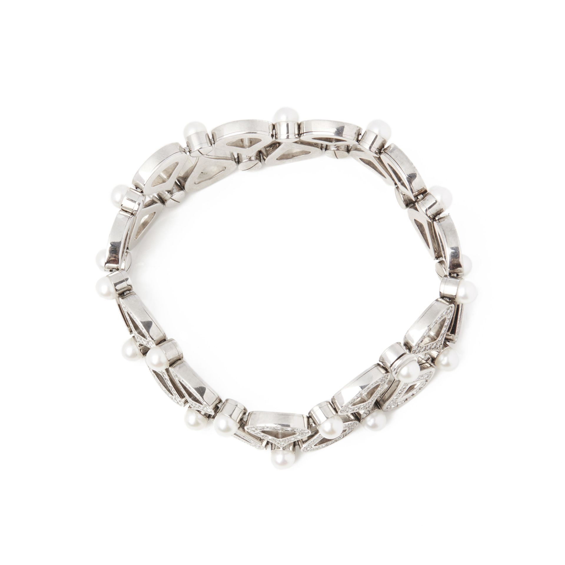 18k White Gold Cultured Pearl & Diamond Bracelet - Image 5 of 8