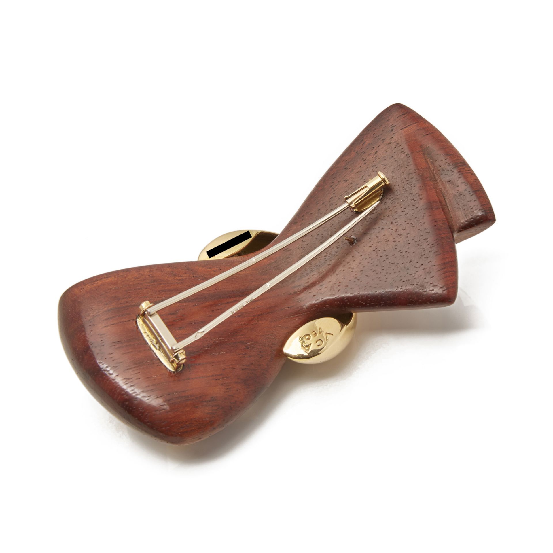 18k Yellow Gold & Wooden Vintage Bow Brooch - Image 7 of 7