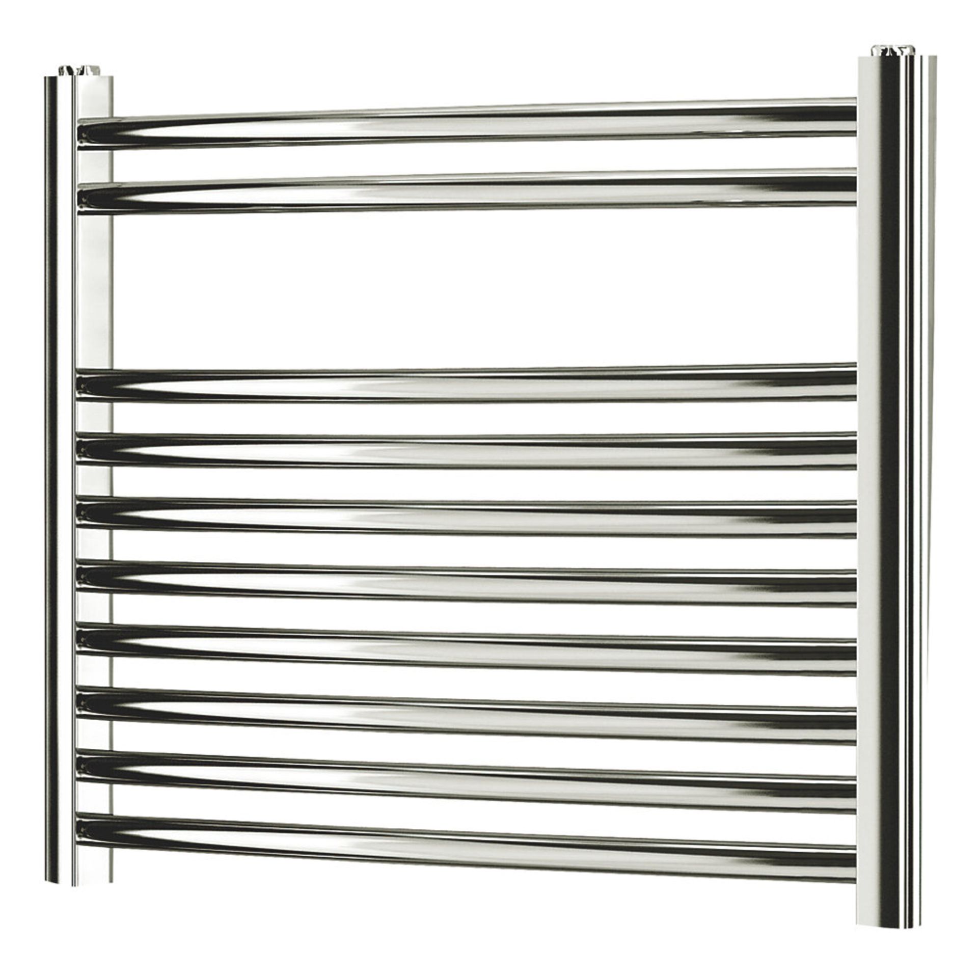 (EY155) 500x550mm Curved Chrome Towel Radiator. High quality chrome-plated steel construction.