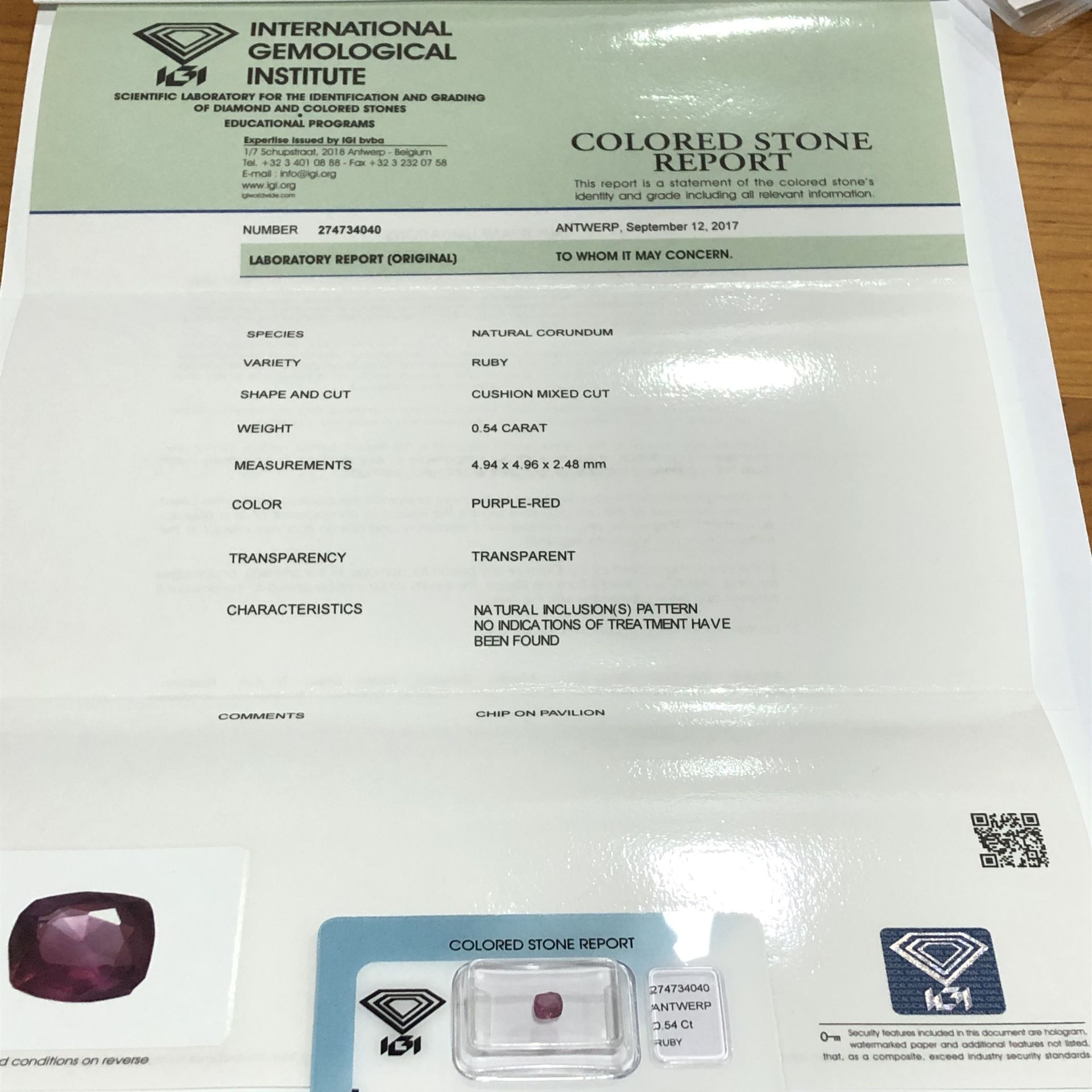 0.54ct Natural Ruby with IGI Certificate - Image 3 of 8