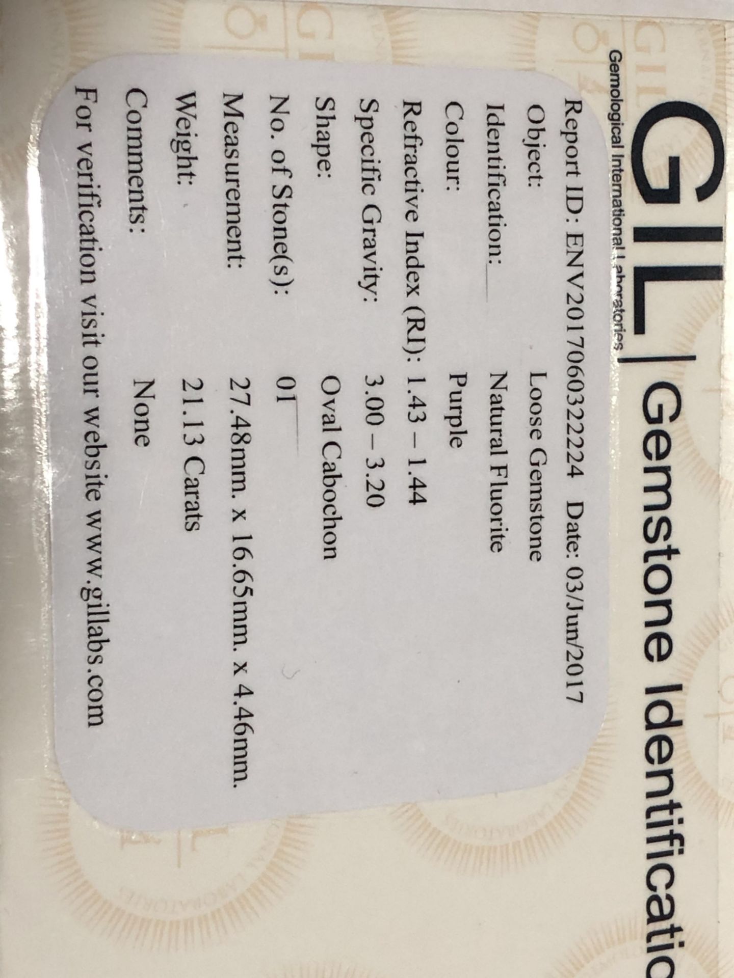 21.13ct Natural Fluorite with GIL Certificate - Image 7 of 9