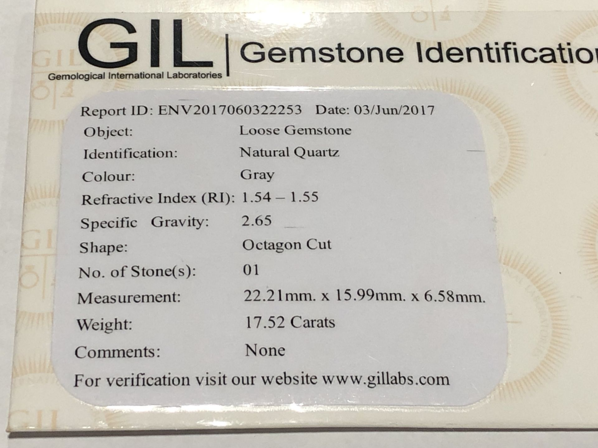 17.52ct Natural Quartz with GIL Certificate - Image 5 of 6