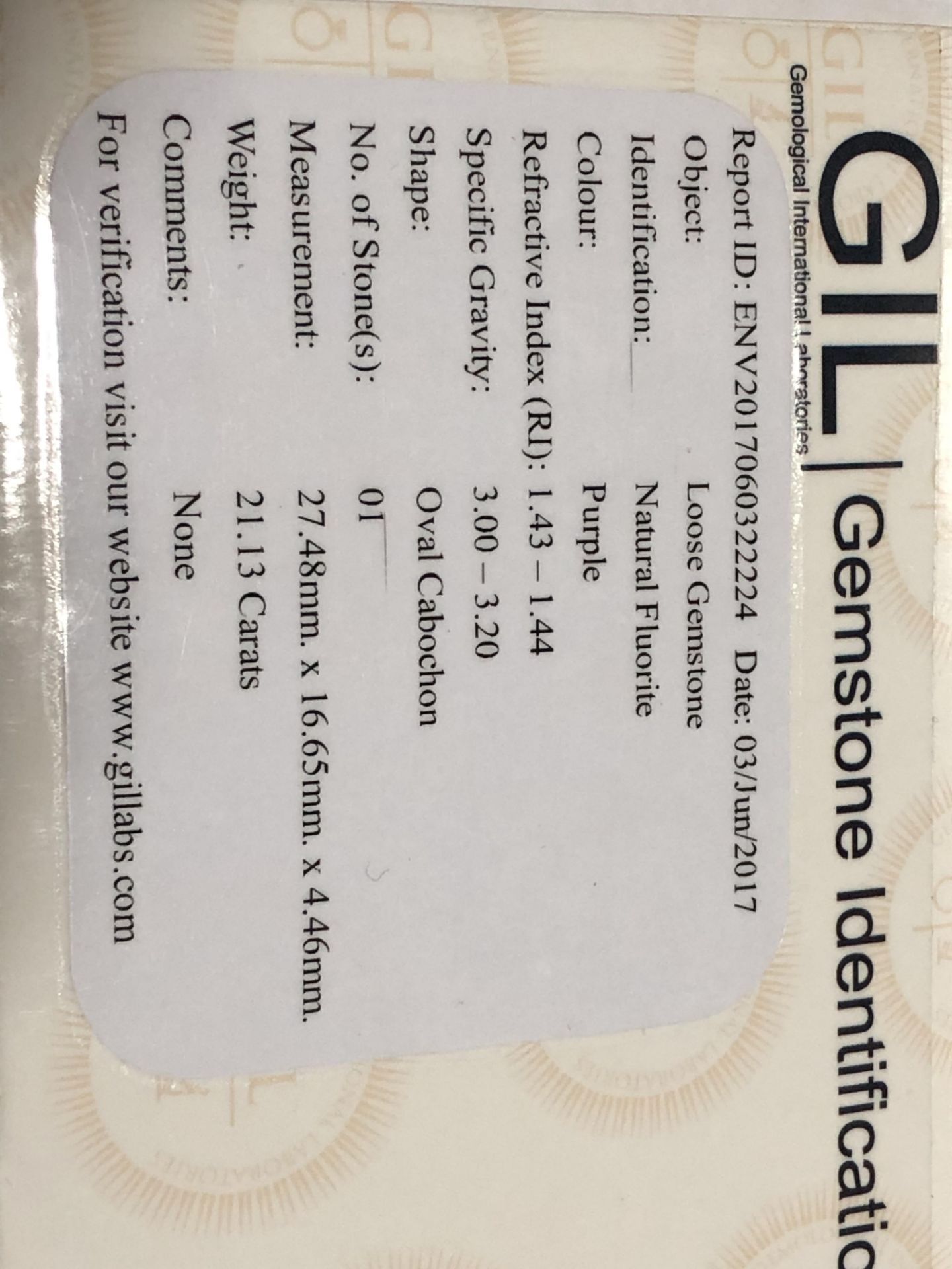 21.13ct Natural Fluorite with GIL Certificate - Image 9 of 9